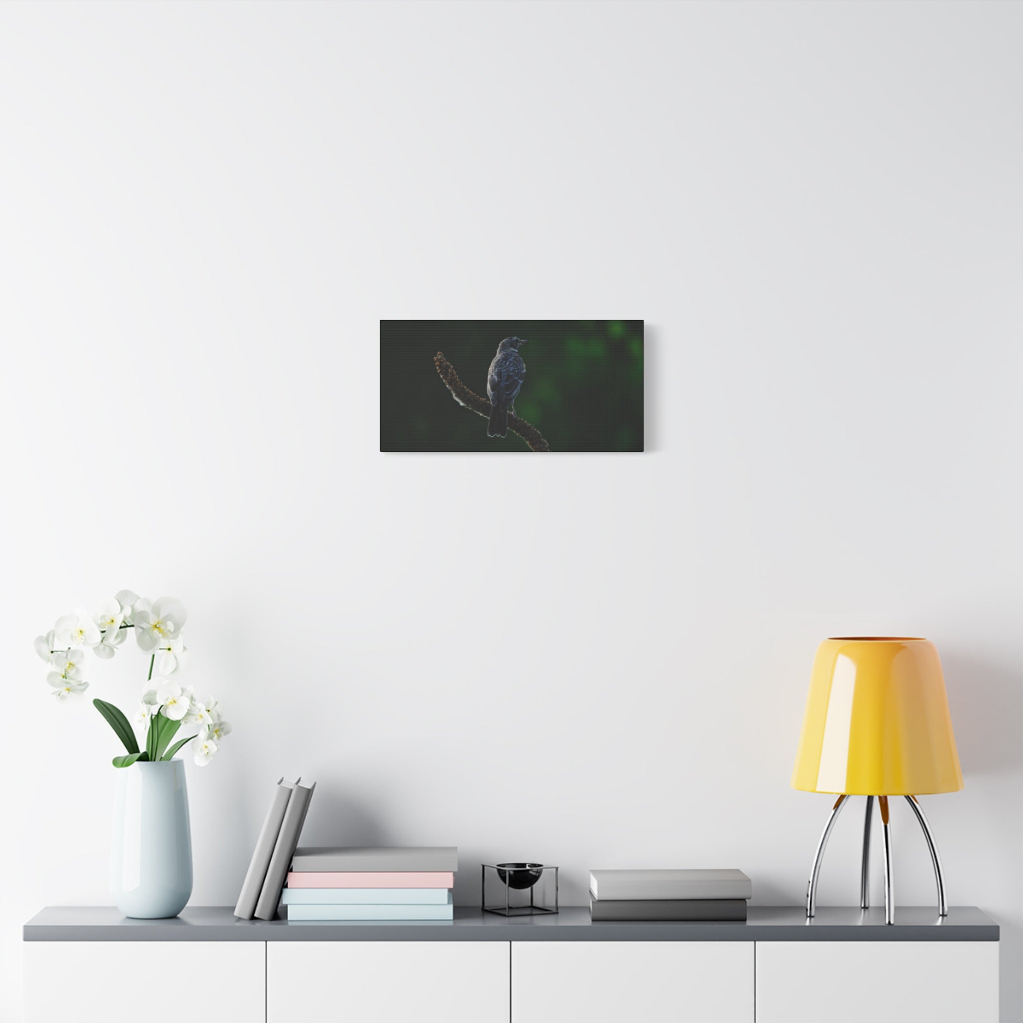 Robin on Branch Matte Canvas Wall Art — Moody Nature Photography Print