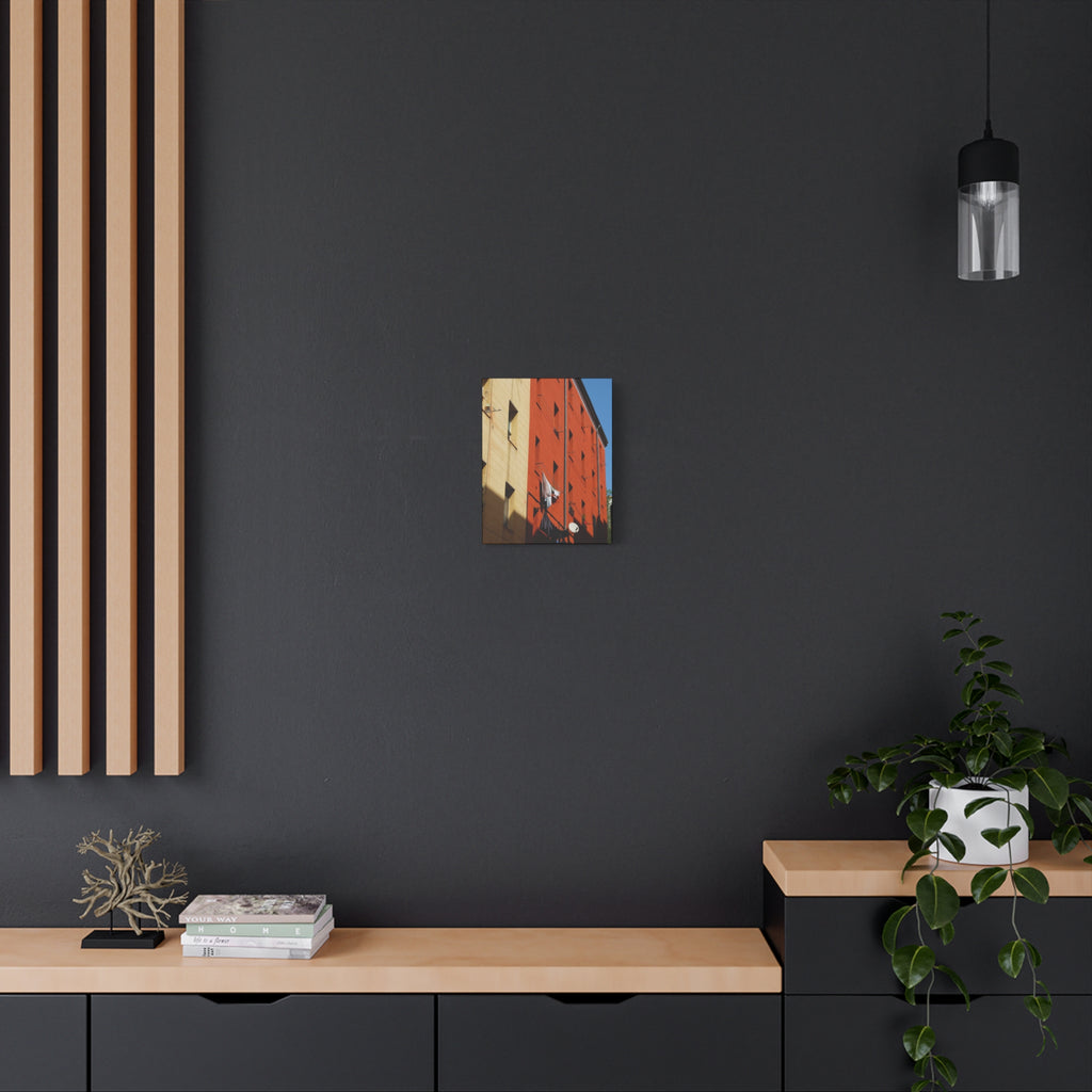 Spanish Facade Canvas Print — Colorful Apartment Building Wall Art on Matte Stretched Canvas