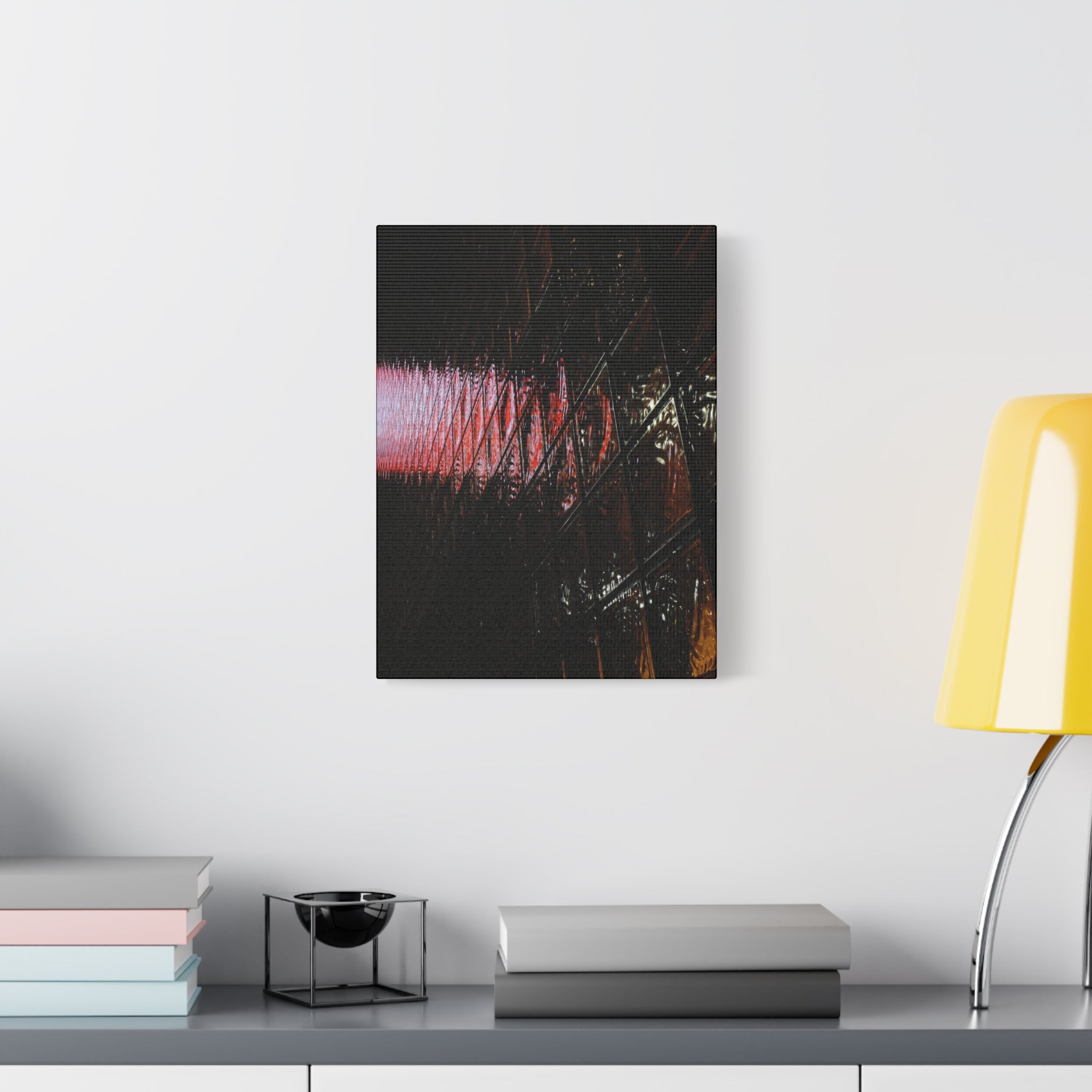 Abstract Reflection Matte Canvas Wall Art — Pink Neon Grid