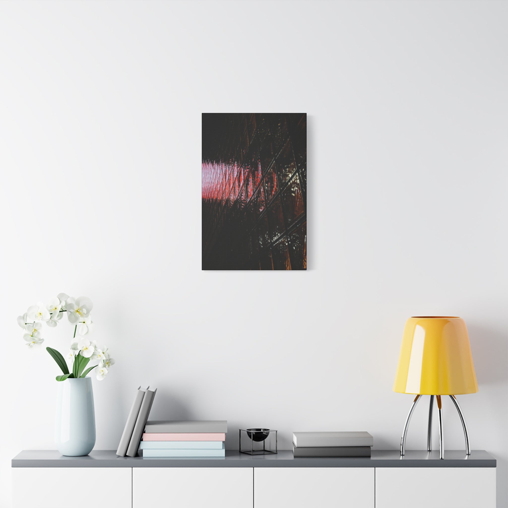 Abstract Reflection Matte Canvas Wall Art — Pink Neon Grid