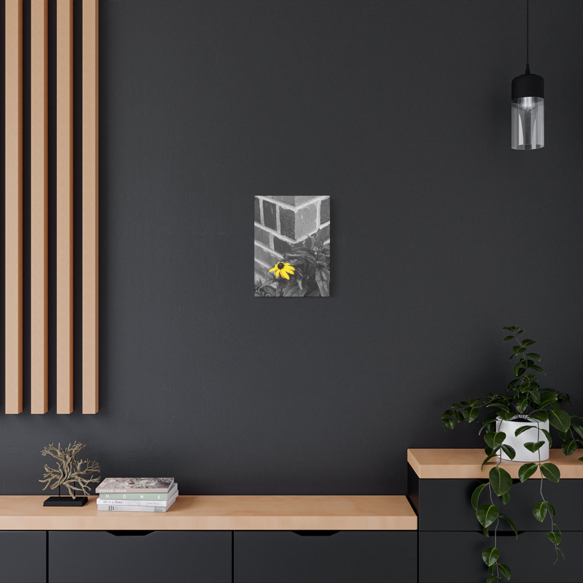 Yellow Daisy on Brick Matte Canvas Print — Stretched Wall Art