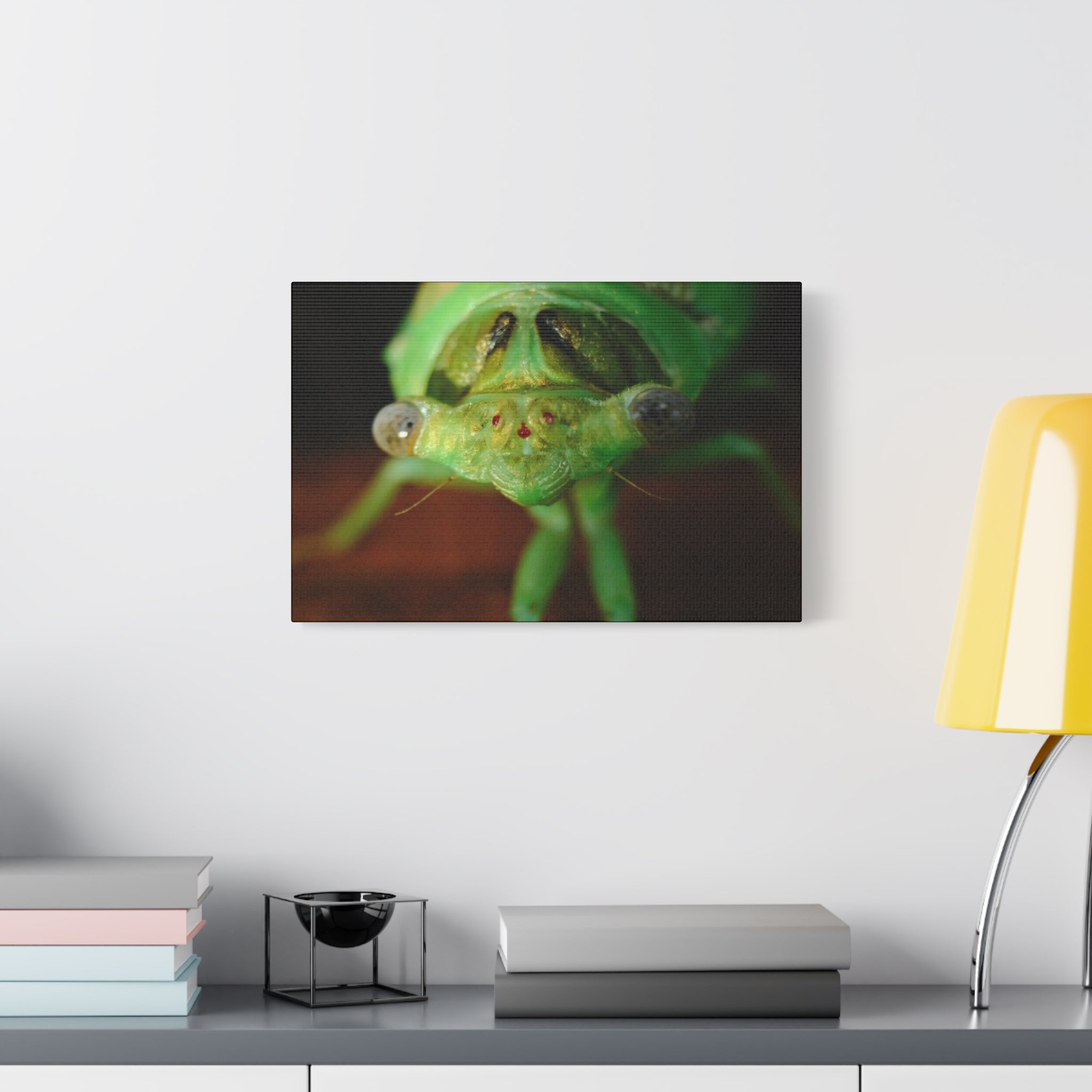 Cute Green Cicada Macro Canvas Print — Close-Up Insect Wall Art