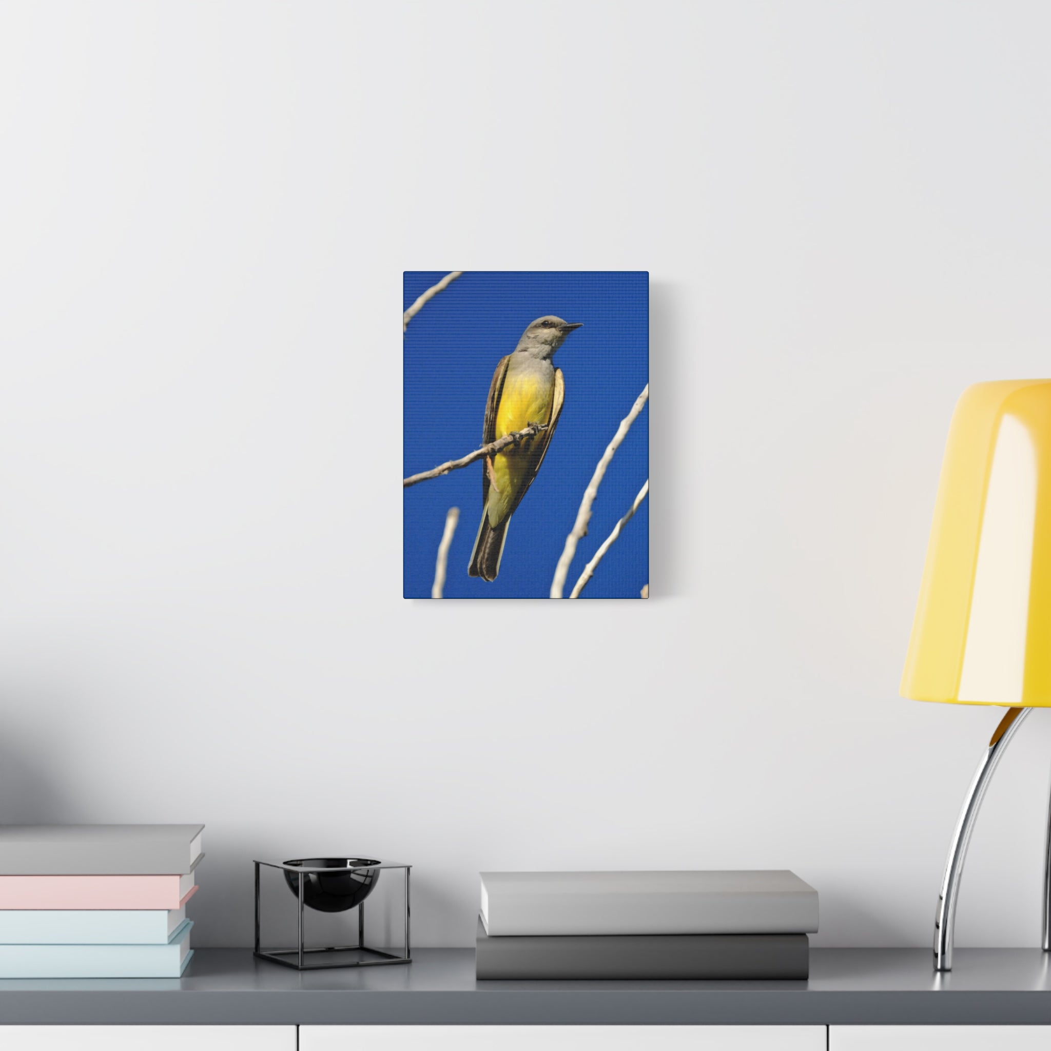 Western King Bird Canvas Print – Yellow & Gray Wildlife Wall Art