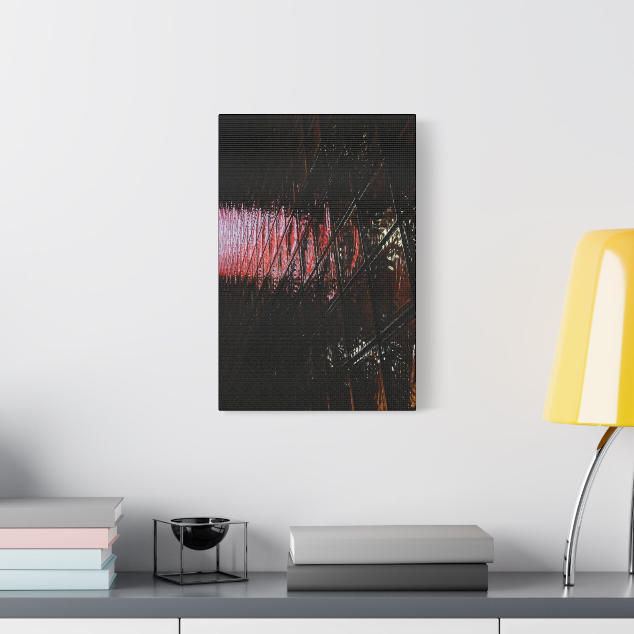 Abstract Reflection Matte Canvas Wall Art — Pink Neon Grid