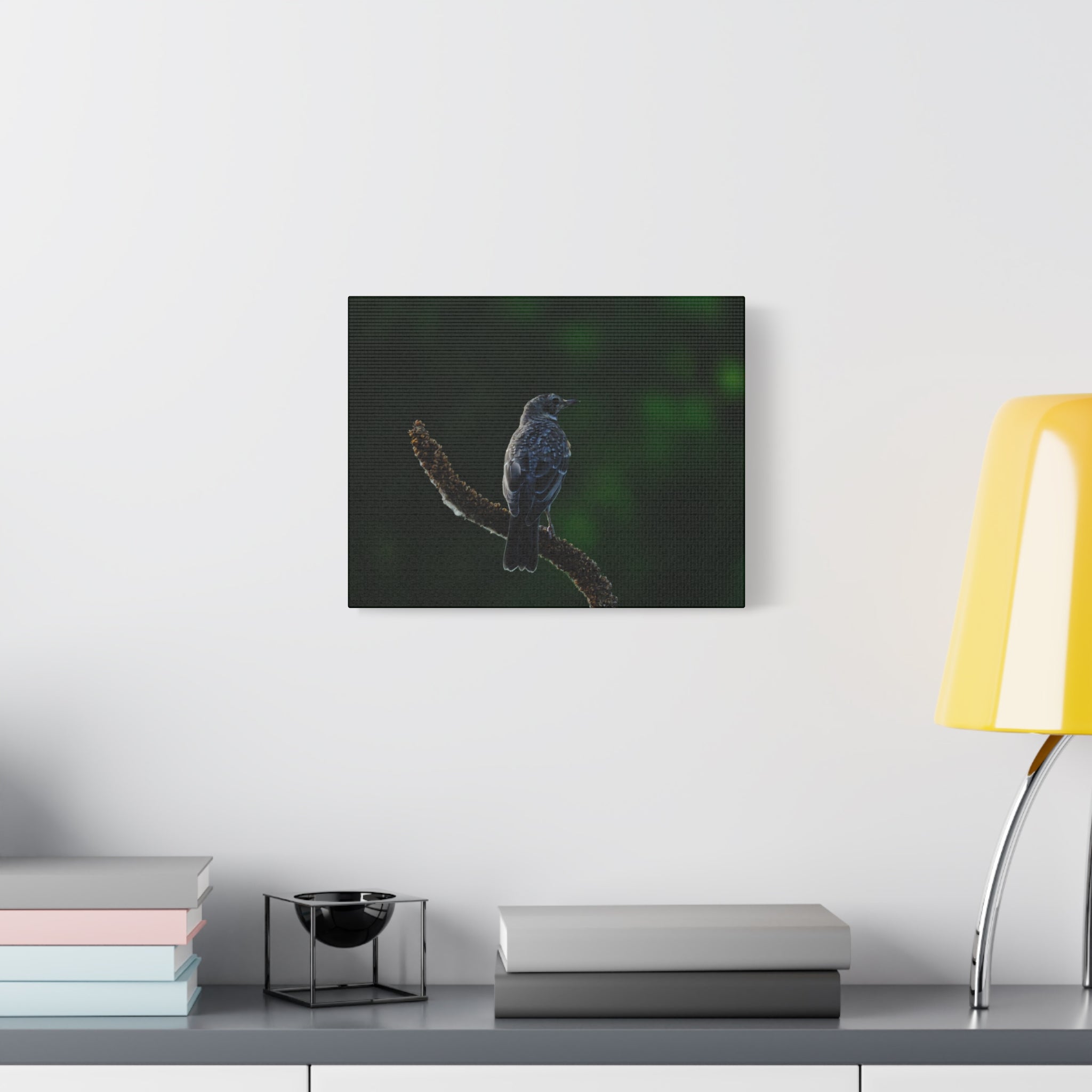 Robin on Branch Matte Canvas Wall Art — Moody Nature Photography Print