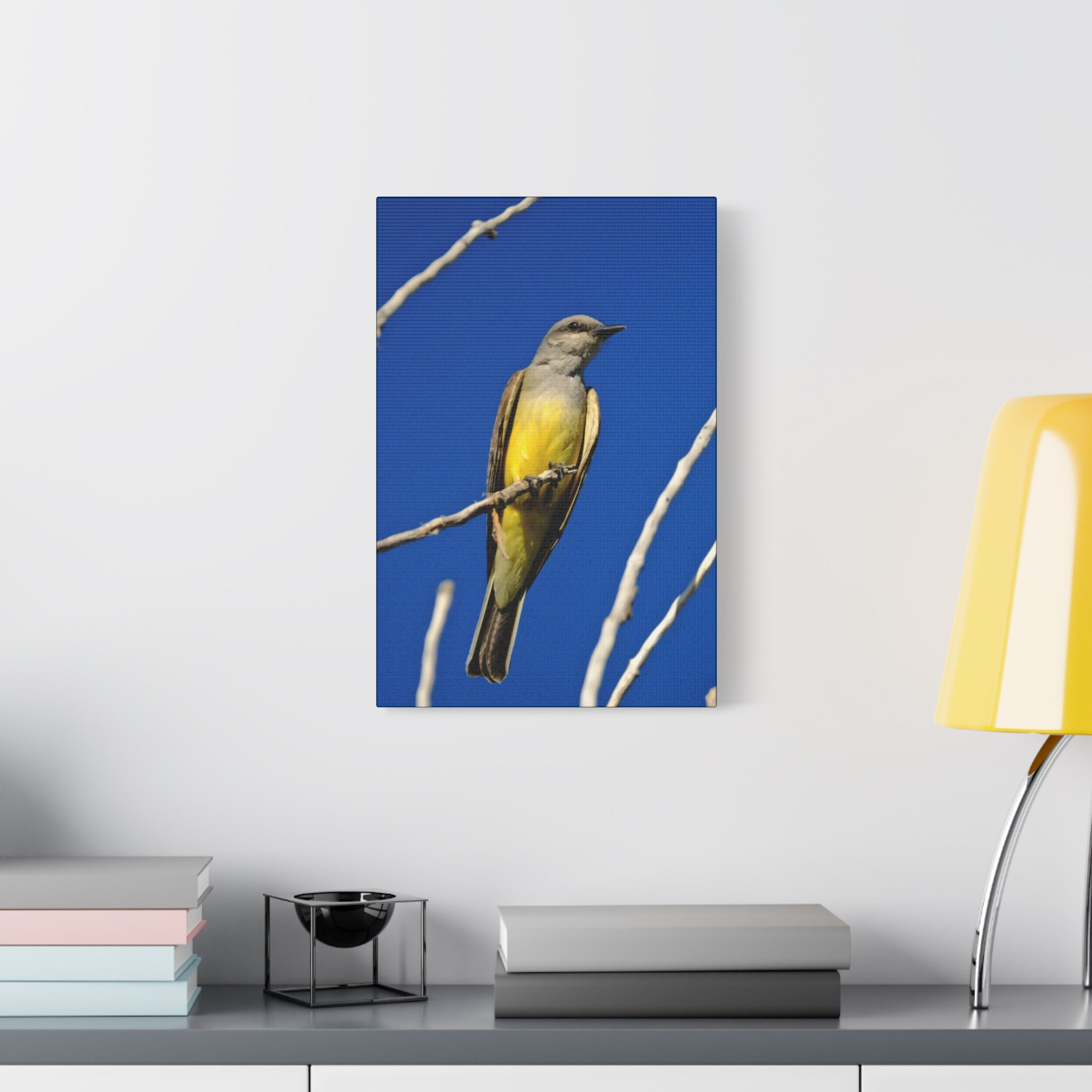 Western King Bird Canvas Print – Yellow & Gray Wildlife Wall Art