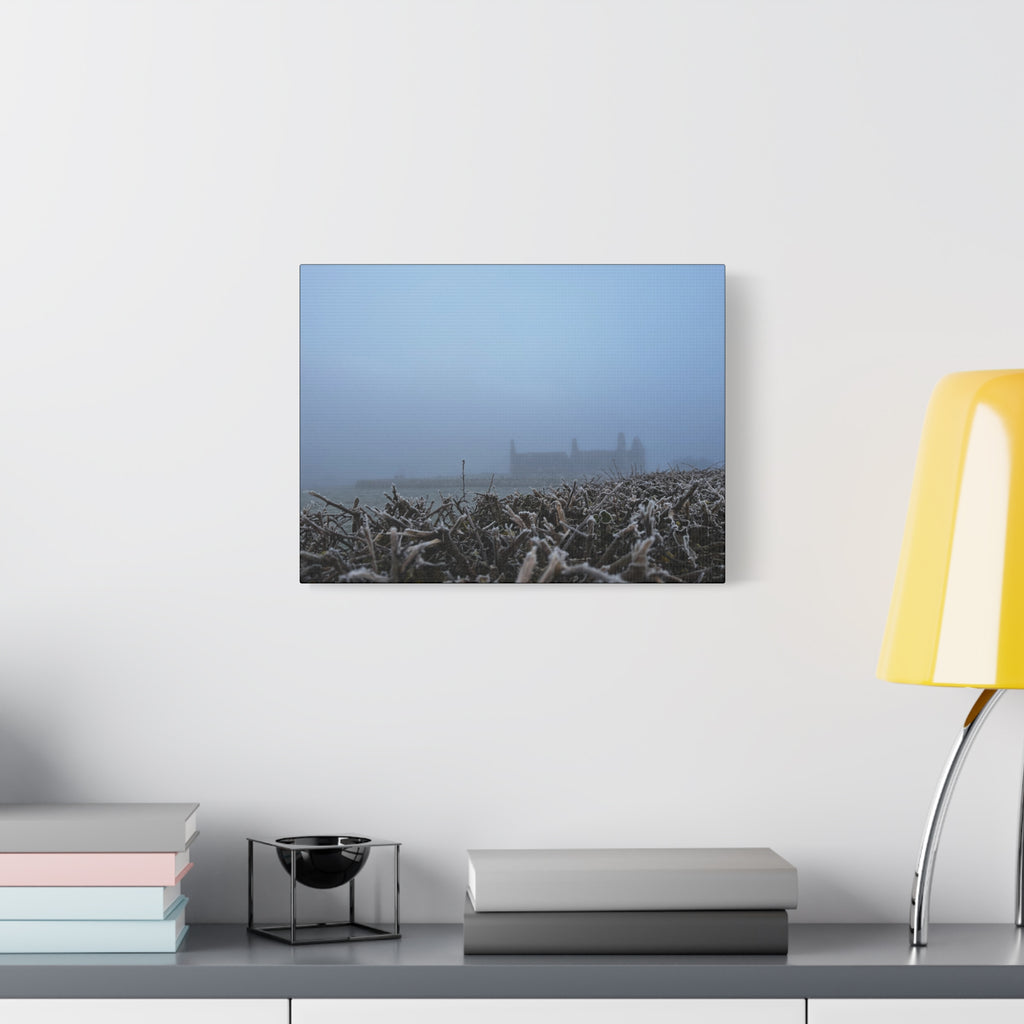 Frosty Morning Ruins Canvas Print — Misty Landscape Matte Stretched Wall Art