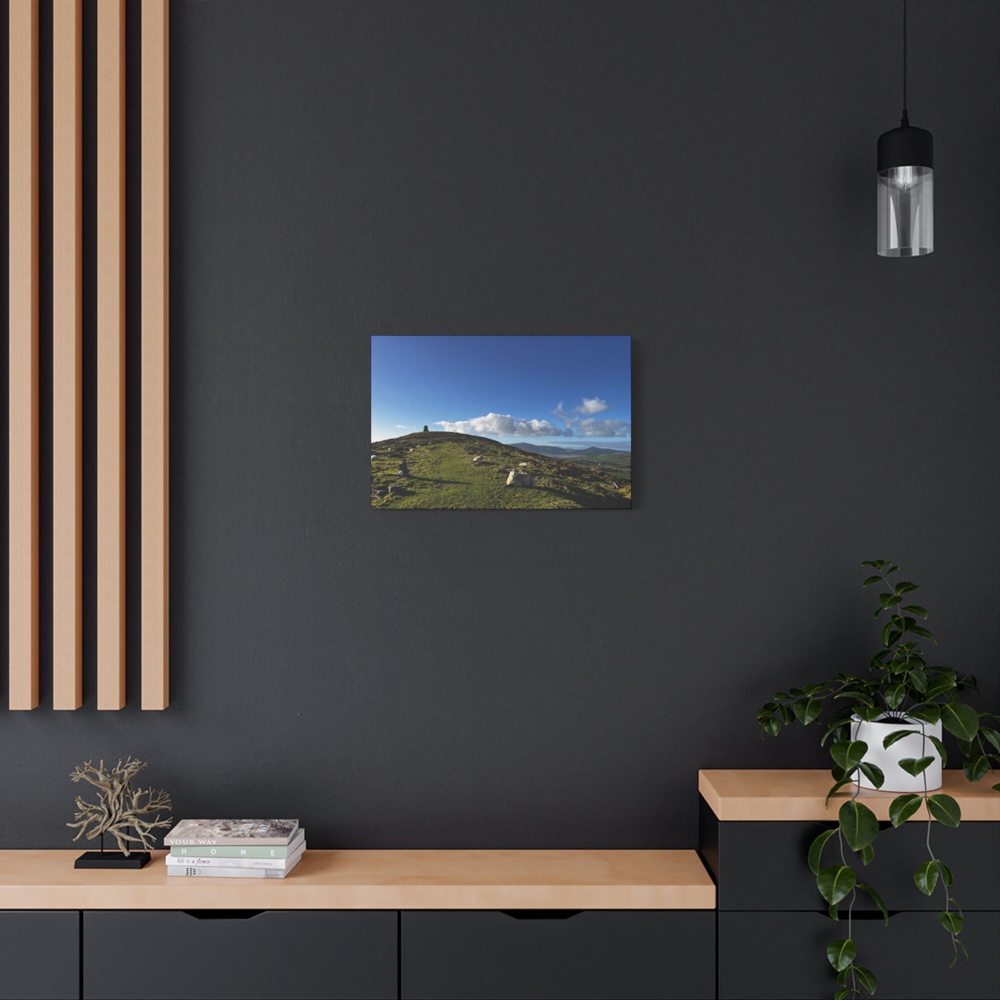 Sheep Lookout Canvas Print – Rolling Green Hills with Blue Sky