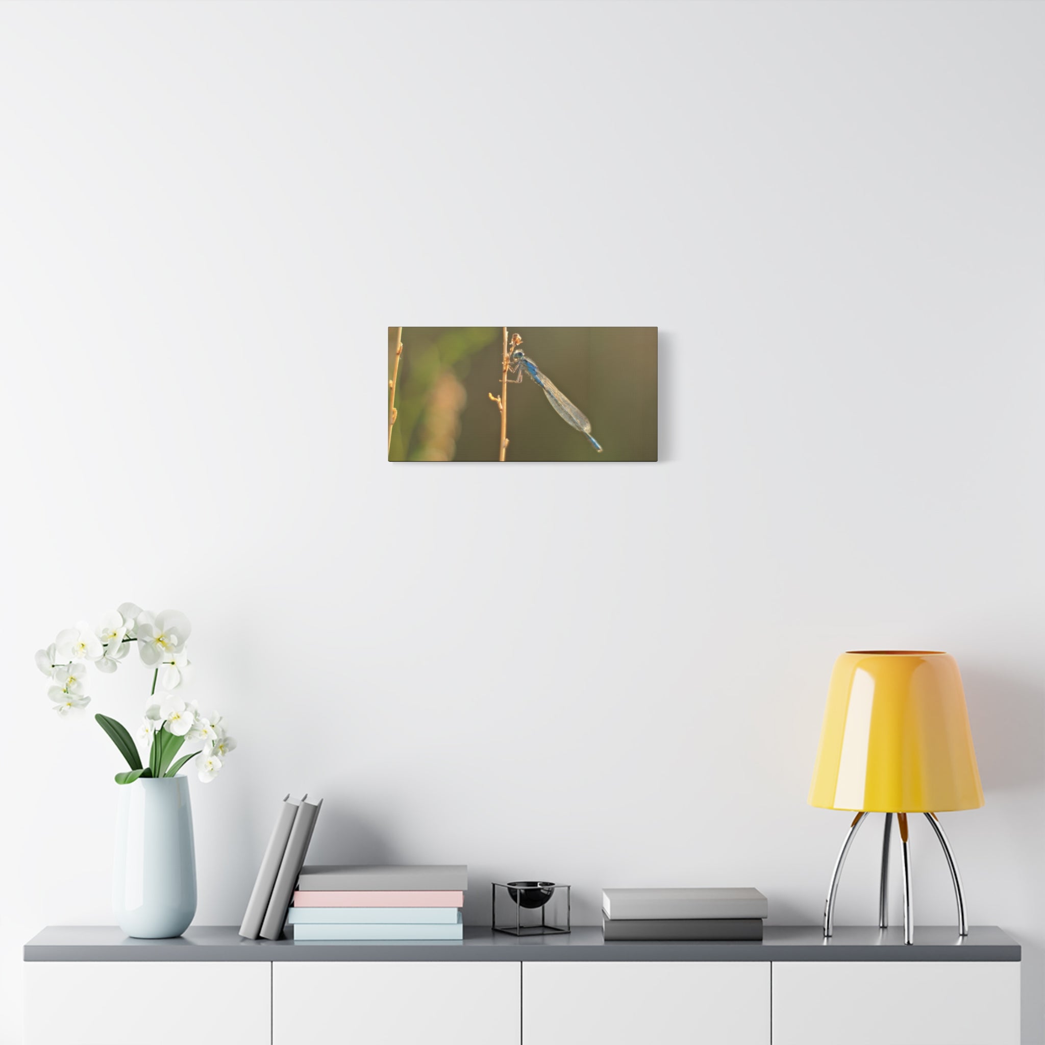 Blue Dragonfly Macro Canvas Print — Blue Damselfly Nature Wall Art, Matte Stretched 1.25"