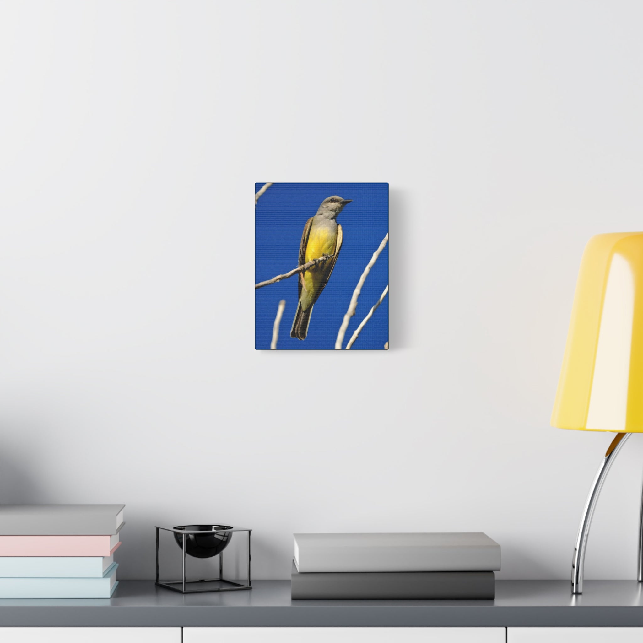 Western King Bird Canvas Print – Yellow & Gray Wildlife Wall Art