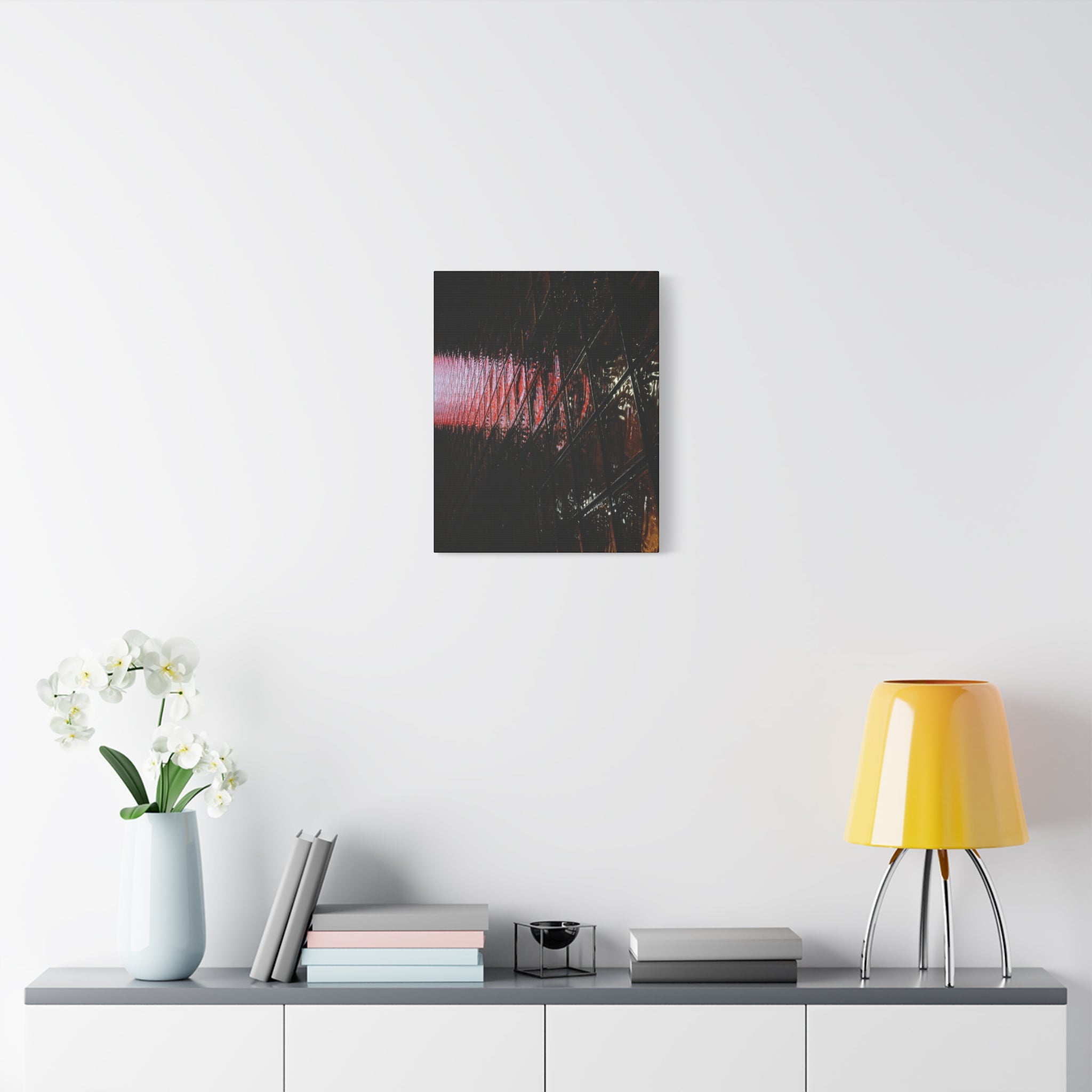 Abstract Reflection Matte Canvas Wall Art — Pink Neon Grid