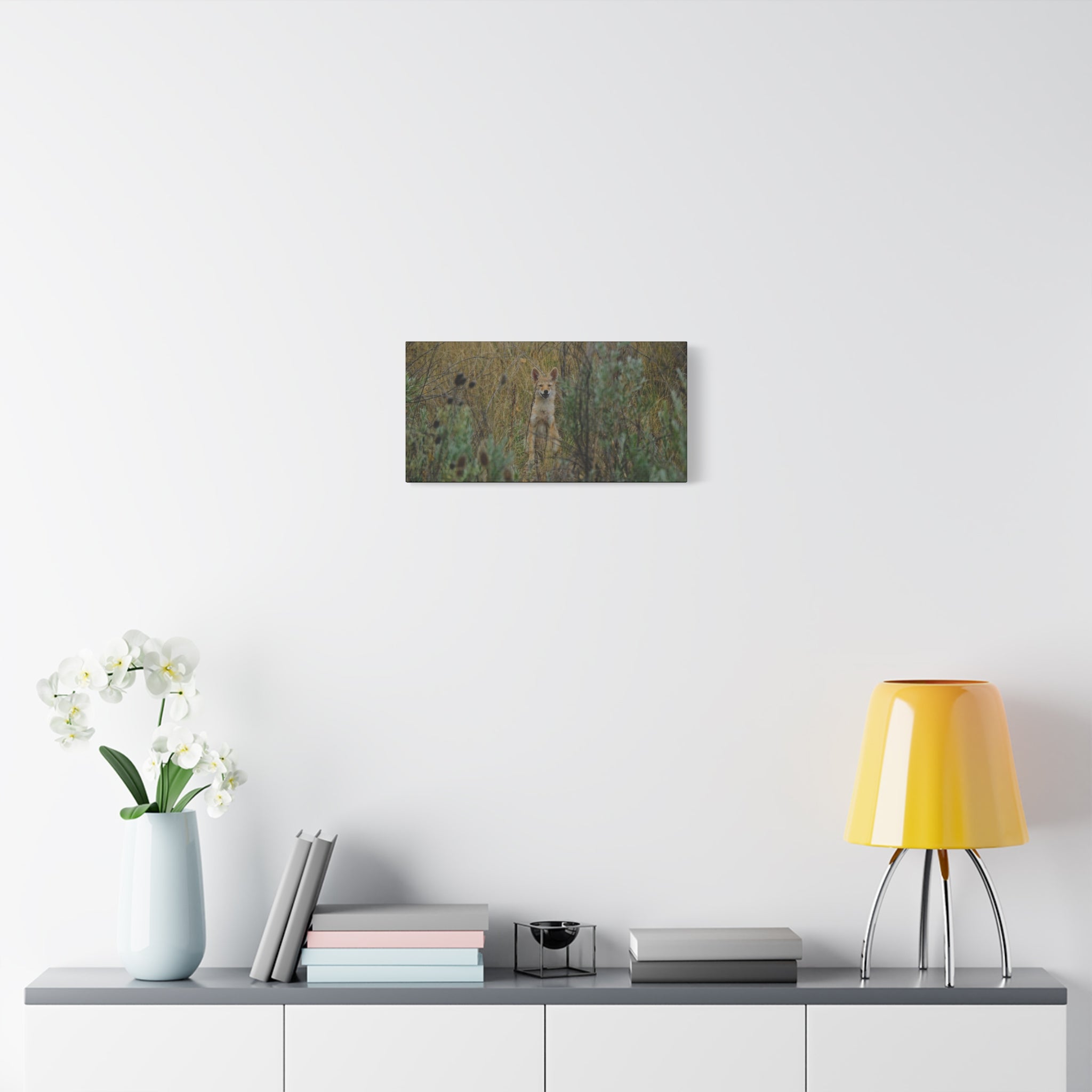 Friendly Face In The Wild - Coyote in Tall Grass Matte Canvas Wall Art