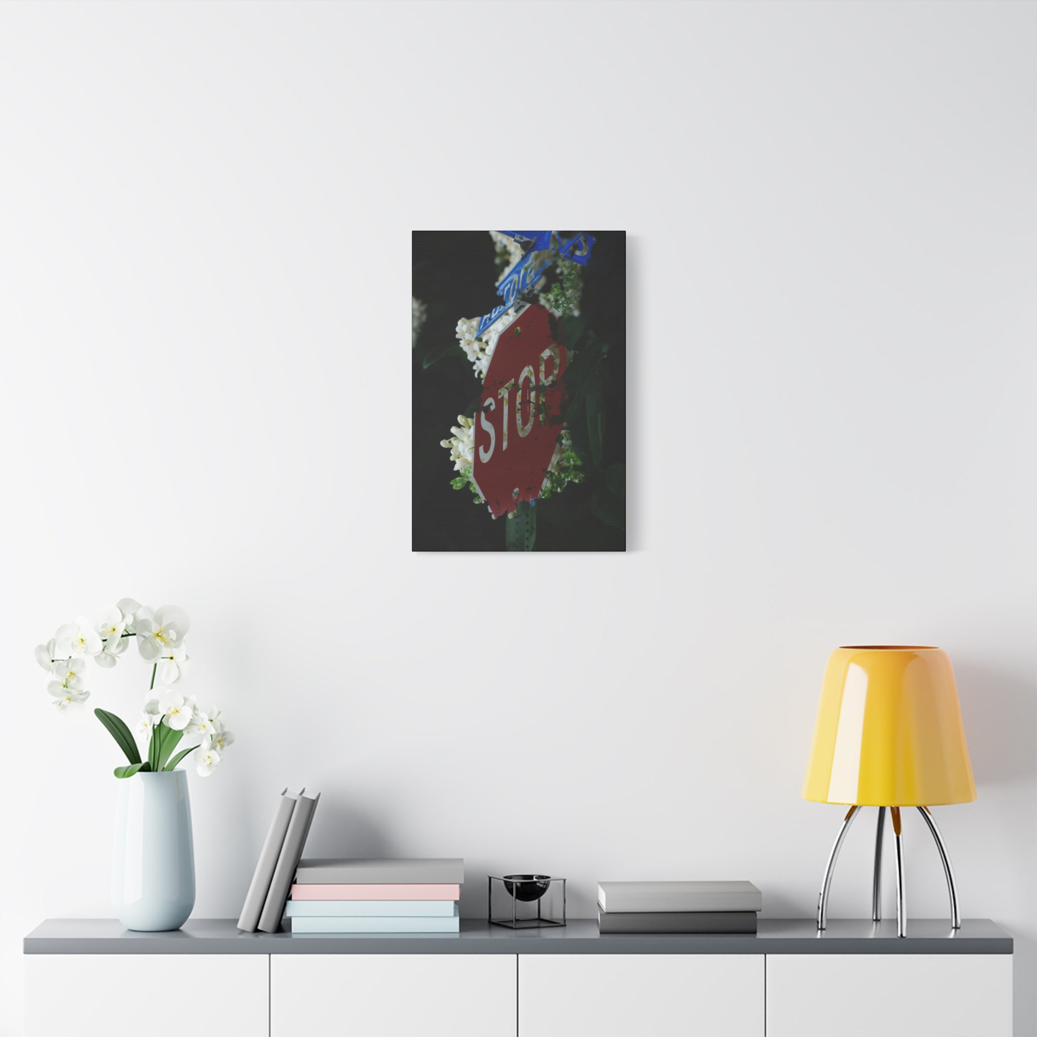 Stop Sign Floral Canvas Print — Matte Stretched Wall Art