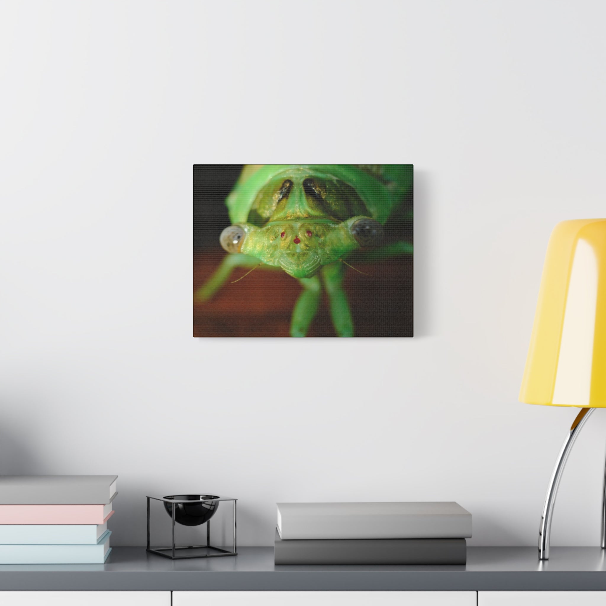 Cute Green Cicada Macro Canvas Print — Close-Up Insect Wall Art
