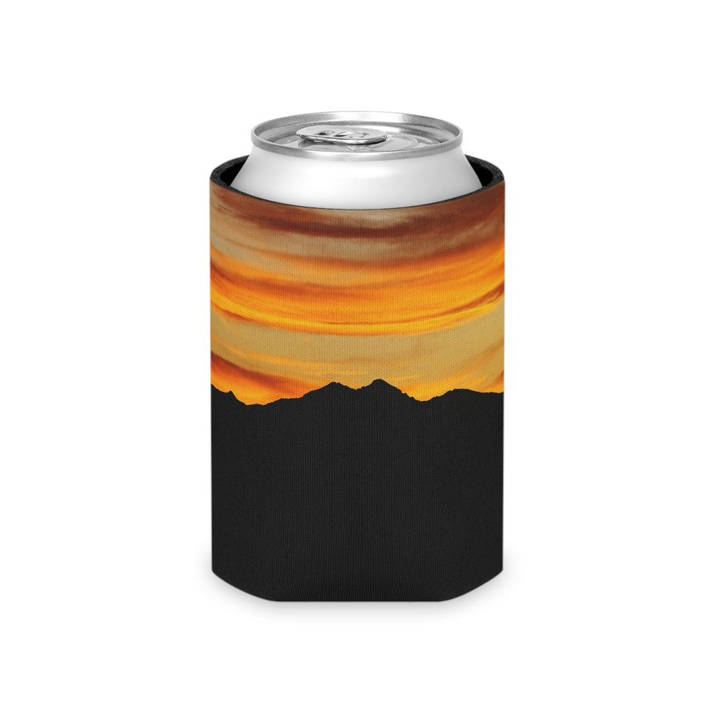 Longs Peak Mountain Silhouette Can Cooler - Scenic Sunset Beverage Koozie