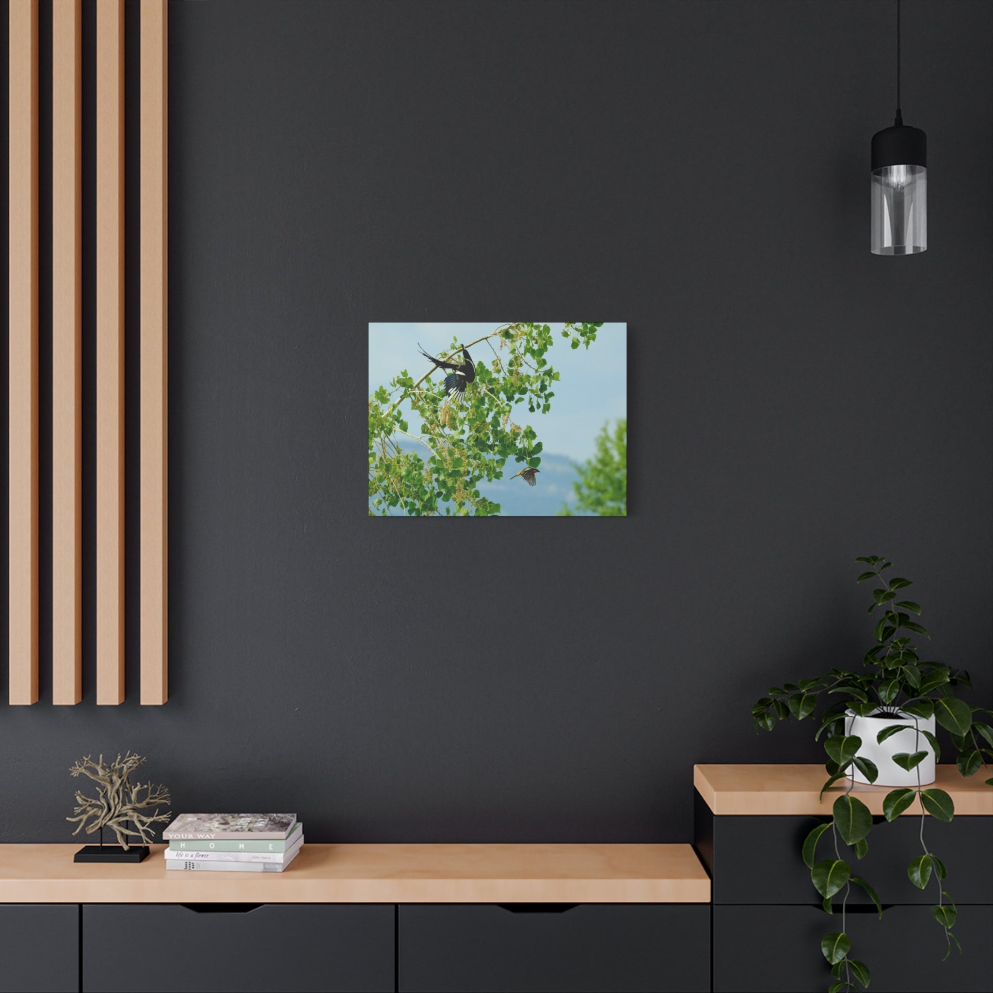 Birds in Flight Matte Canvas Wall Art — Spring Tree Branch Nature Print
