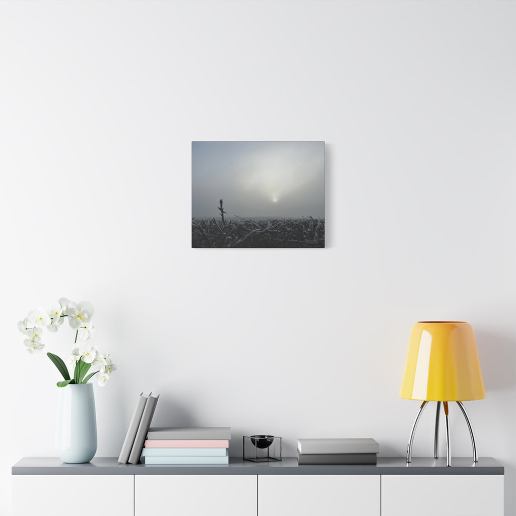 Foggy Sunrise Matte Canvas Wall Art – Moody Winter Landscape