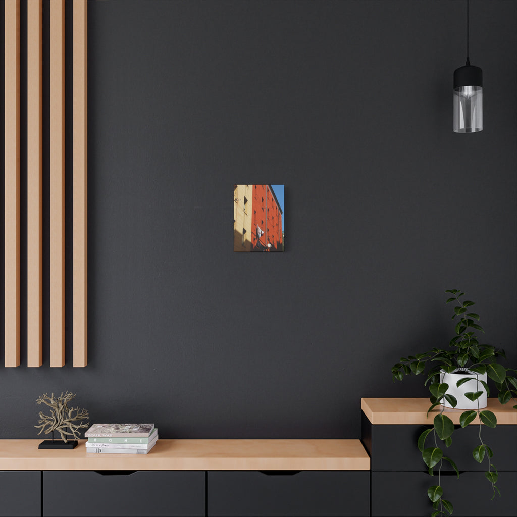 Spanish Facade Canvas Print — Colorful Apartment Building Wall Art on Matte Stretched Canvas