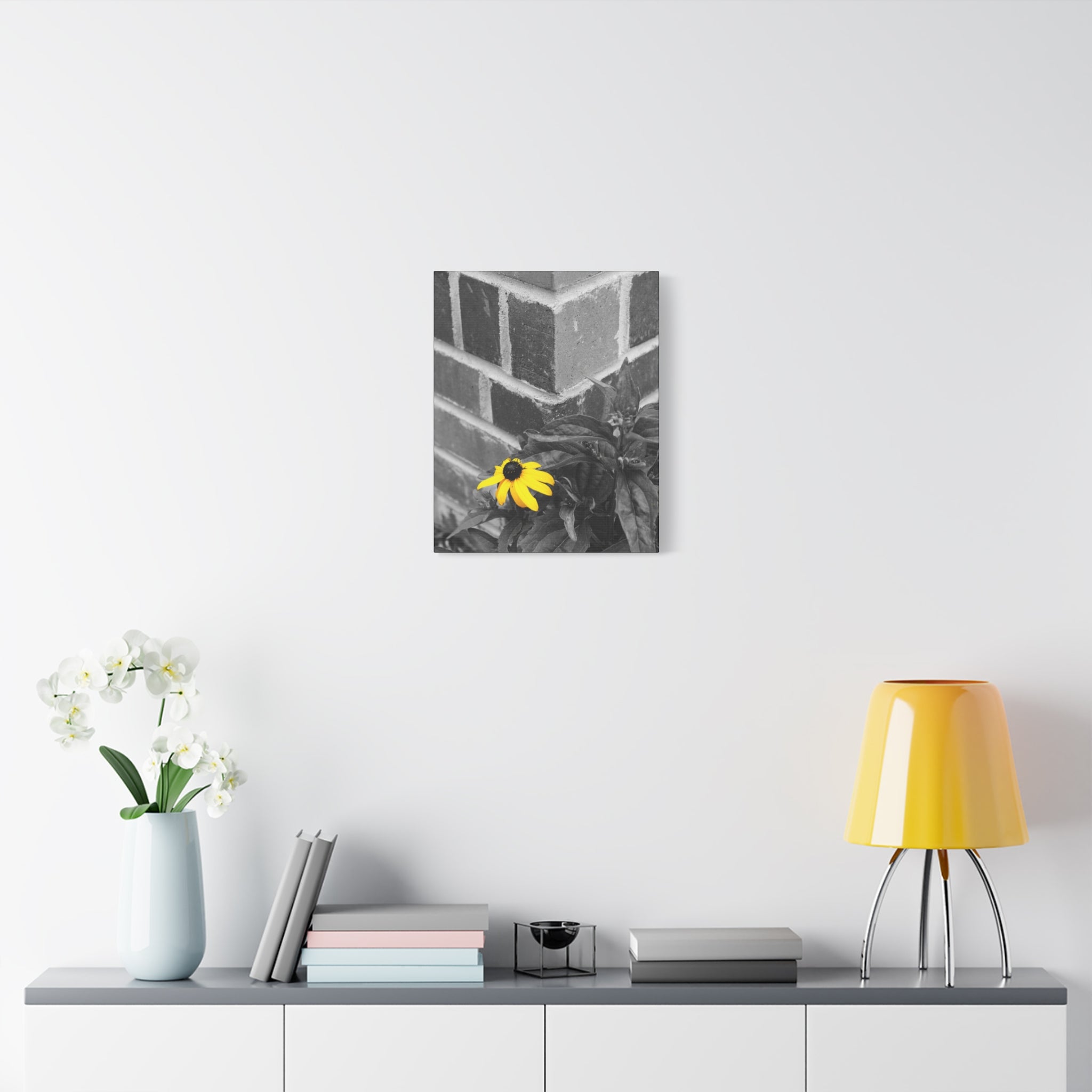 Yellow Daisy on Brick Matte Canvas Print — Stretched Wall Art