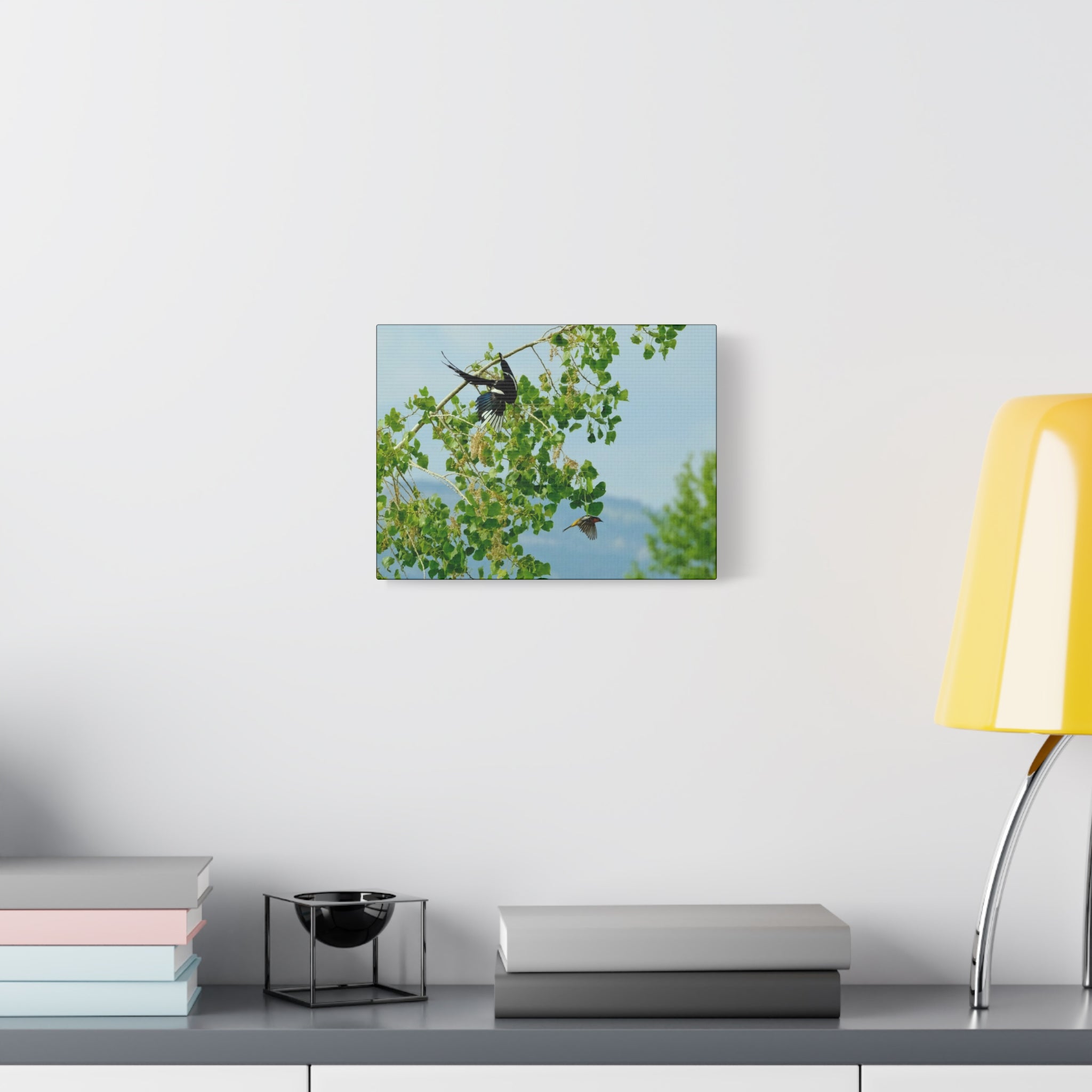 Birds in Flight Matte Canvas Wall Art — Spring Tree Branch Nature Print