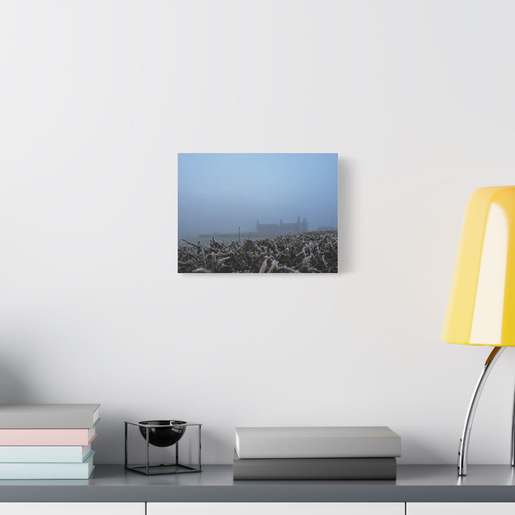 Frosty Morning Ruins Canvas Print — Misty Landscape Matte Stretched Wall Art