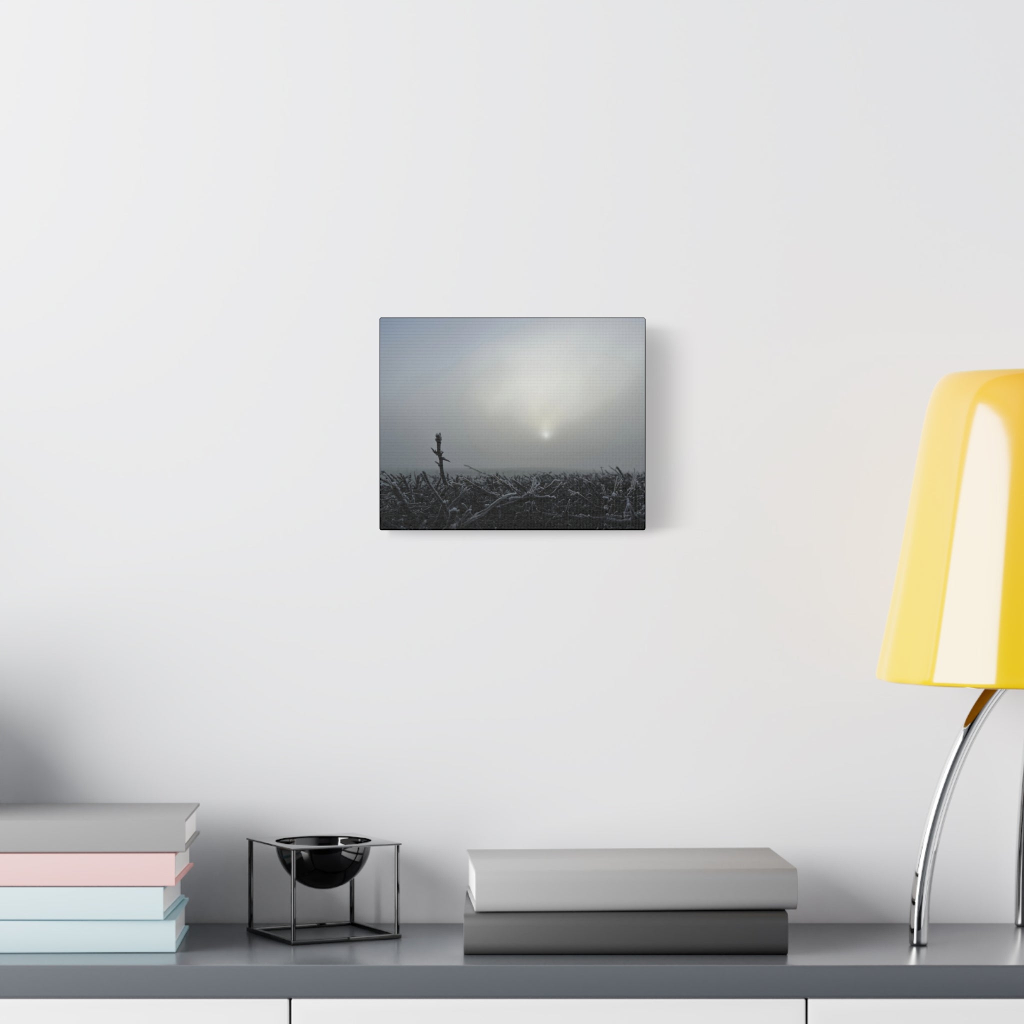 Foggy Sunrise Matte Canvas Wall Art – Moody Winter Landscape