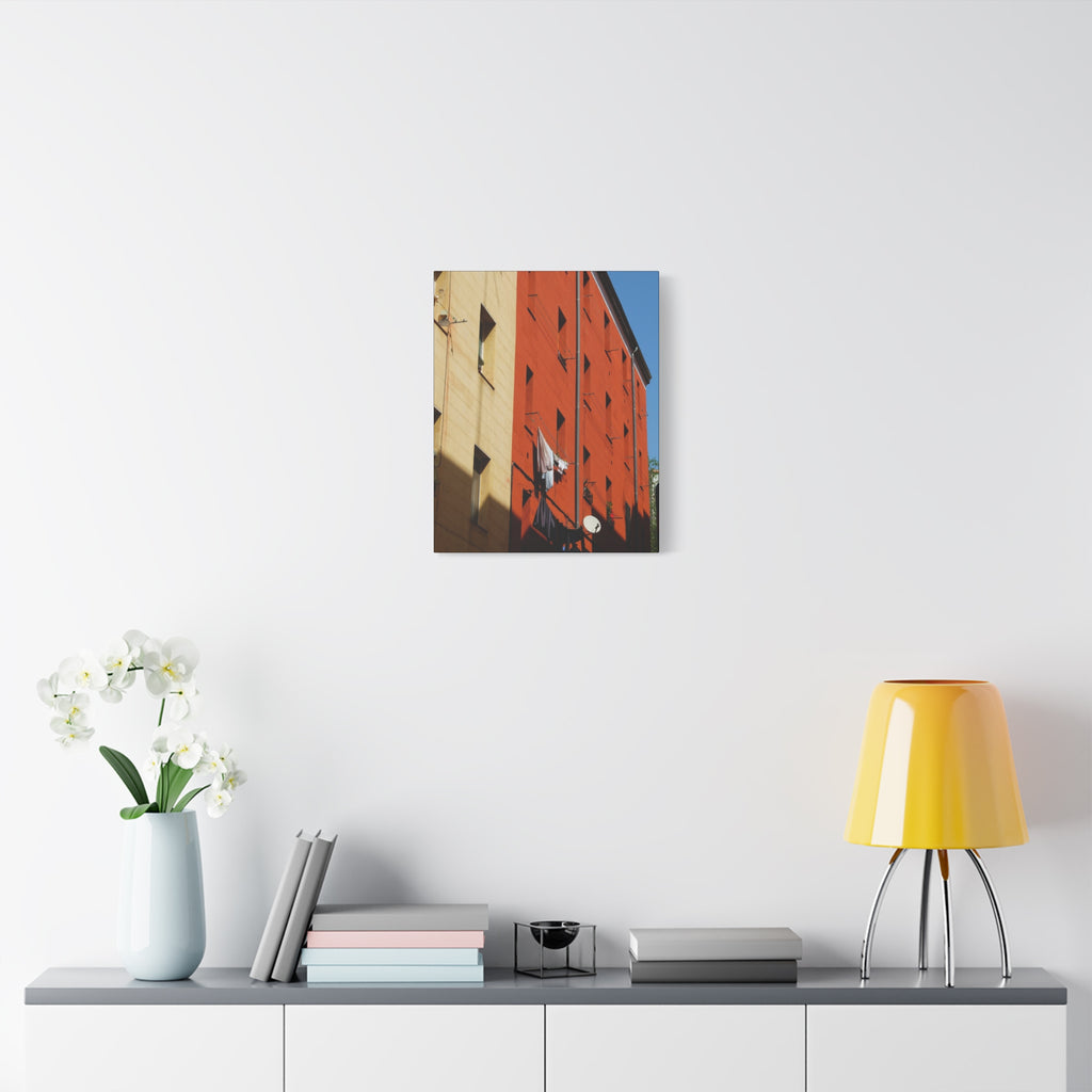 Spanish Facade Canvas Print — Colorful Apartment Building Wall Art on Matte Stretched Canvas