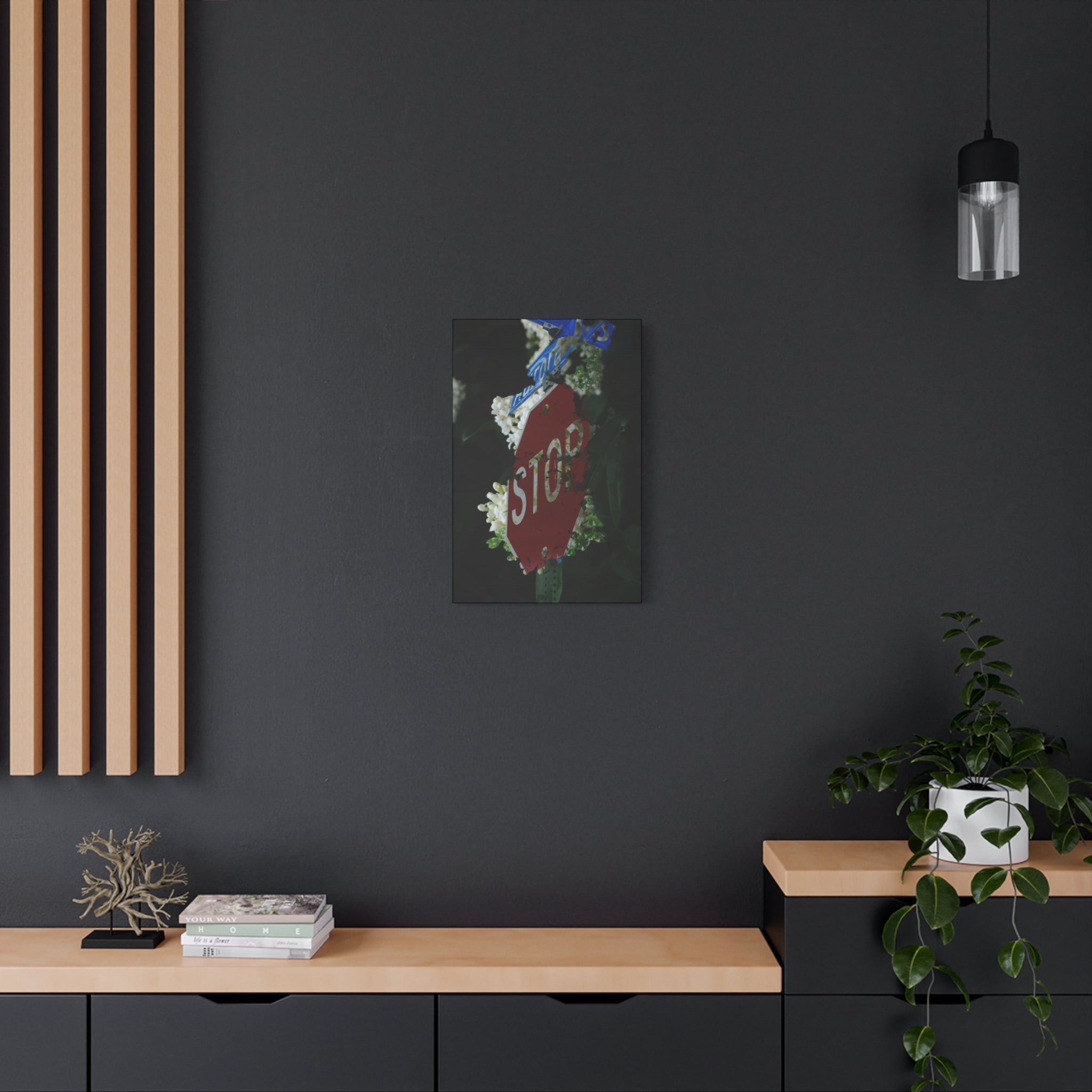 Stop Sign Floral Canvas Print — Matte Stretched Wall Art