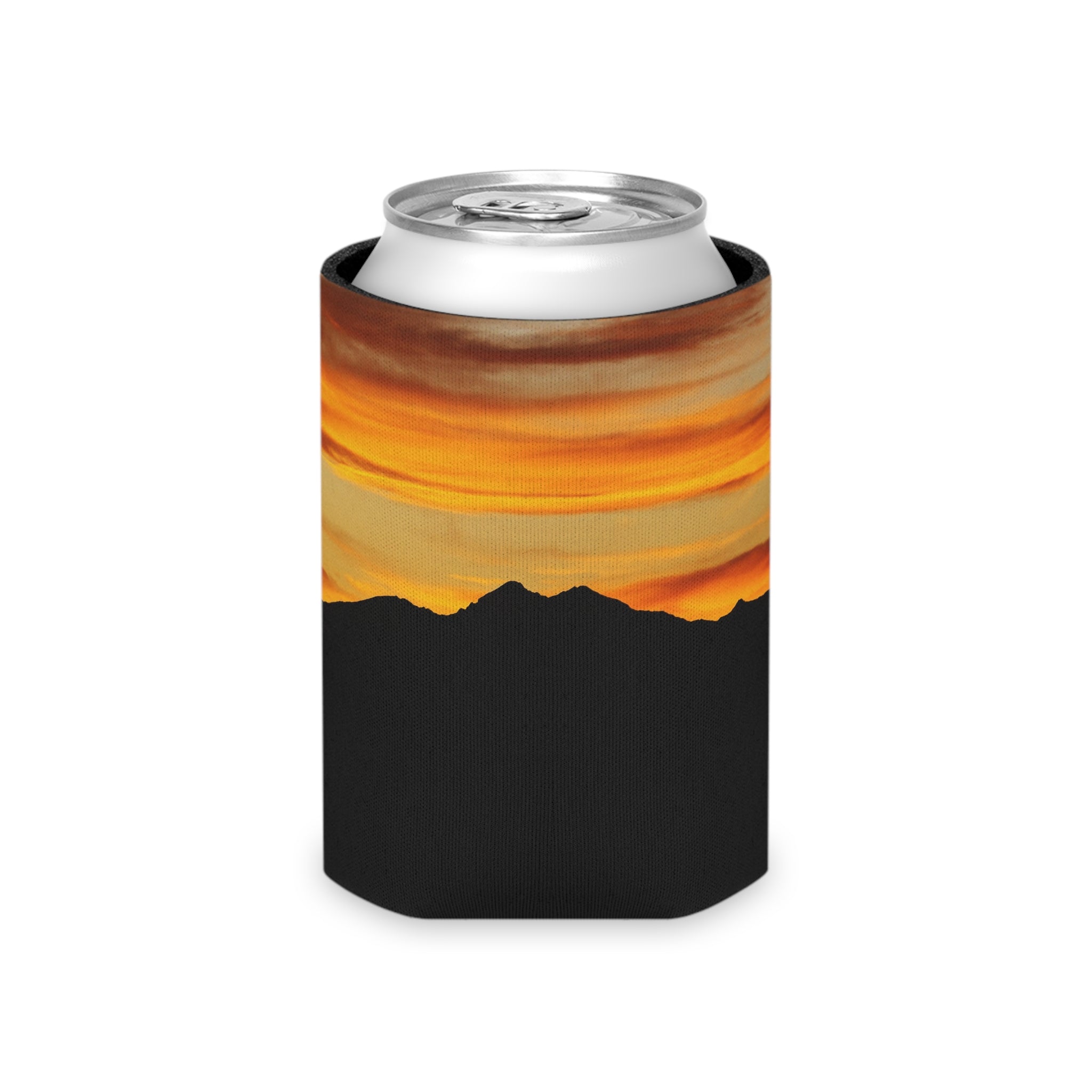 Longs Peak Mountain Silhouette Can Cooler - Scenic Sunset Beverage Koozie