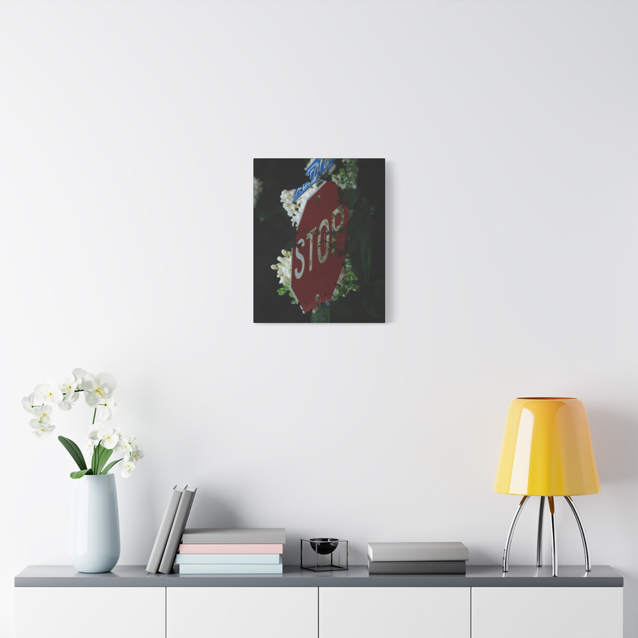 Stop Sign Floral Canvas Print — Matte Stretched Wall Art