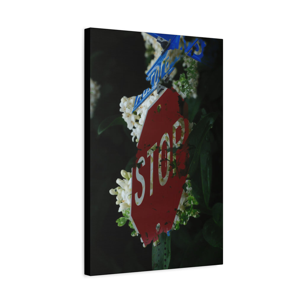 Stop Sign Floral Canvas Print — Matte Stretched Wall Art