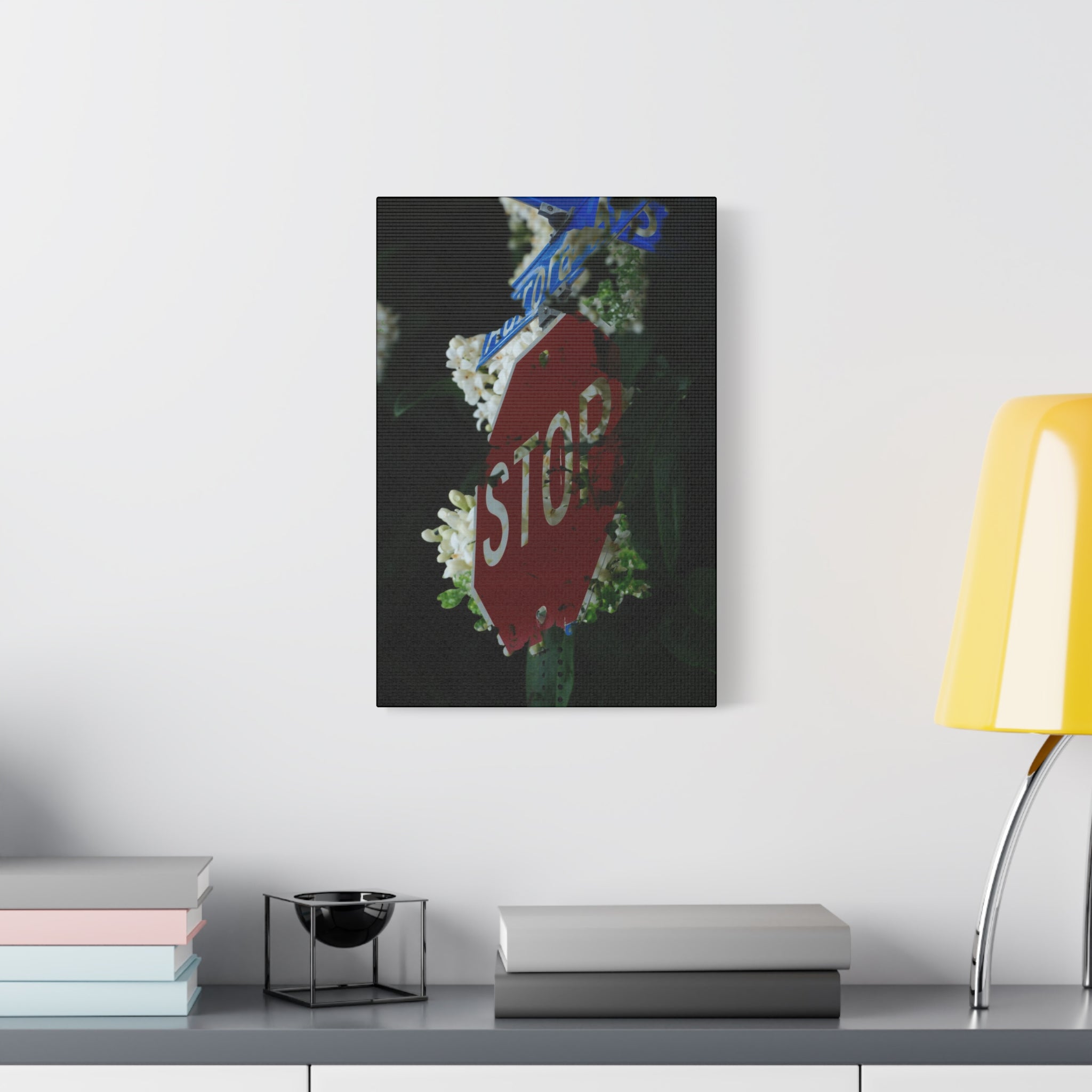 Stop Sign Floral Canvas Print — Matte Stretched Wall Art