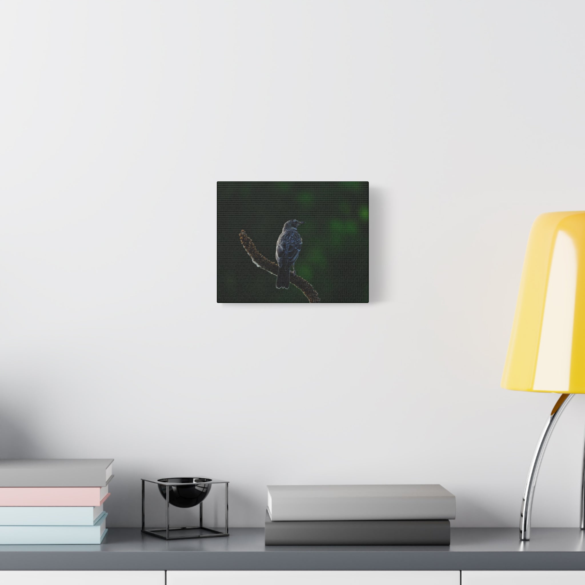 Robin on Branch Matte Canvas Wall Art — Moody Nature Photography Print