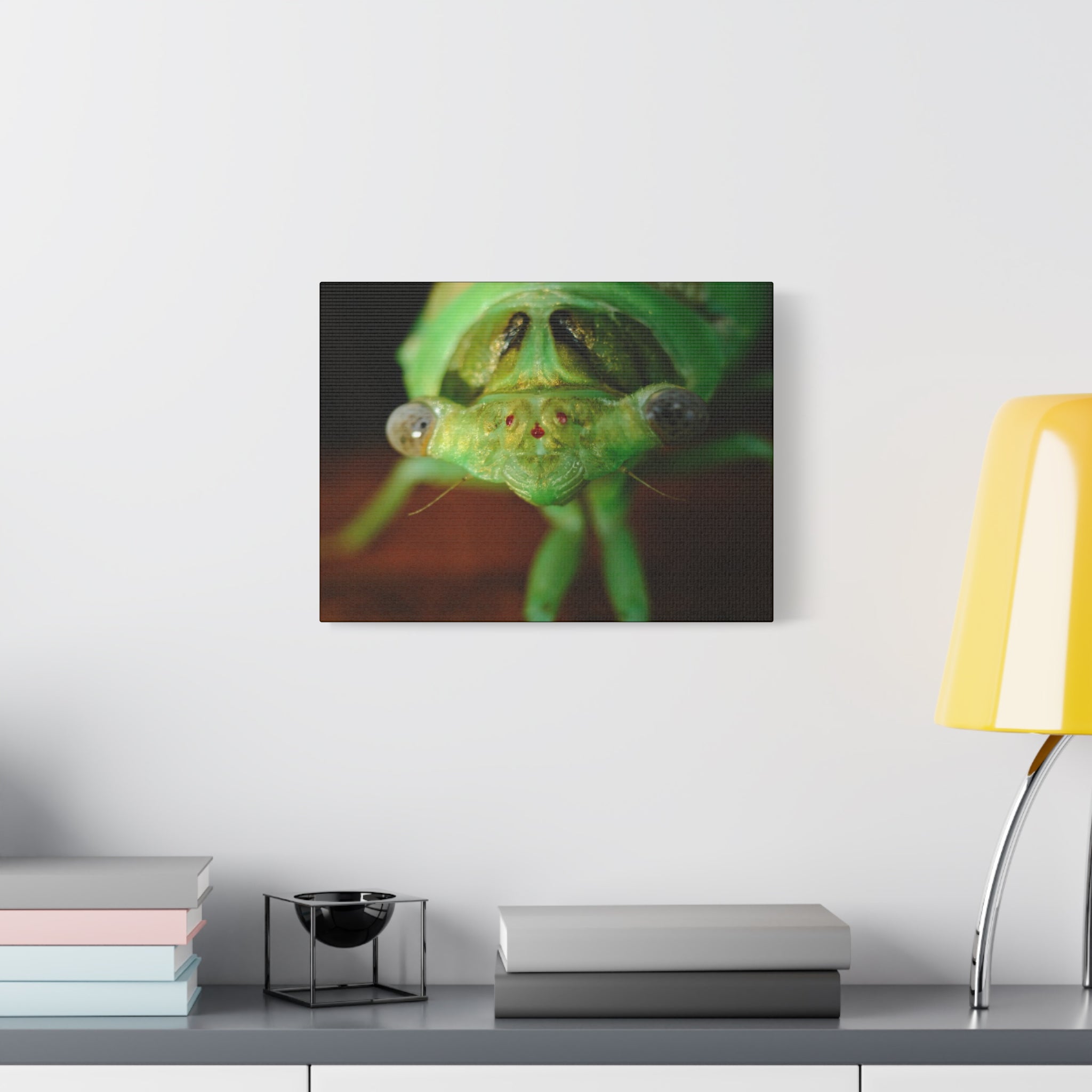Cute Green Cicada Macro Canvas Print — Close-Up Insect Wall Art