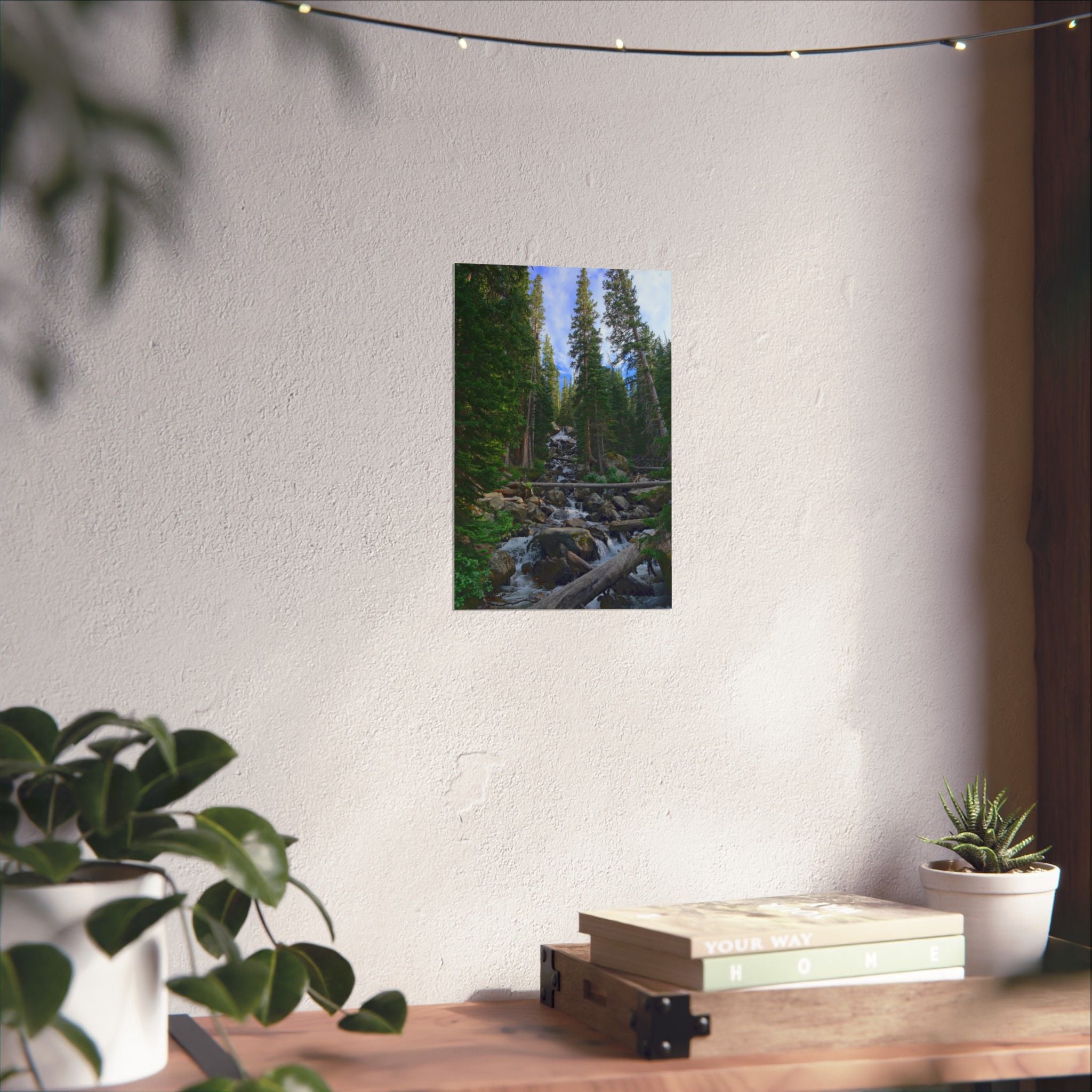 Mountain Stream Forest Matte Poster — Vertical Nature Wall Art