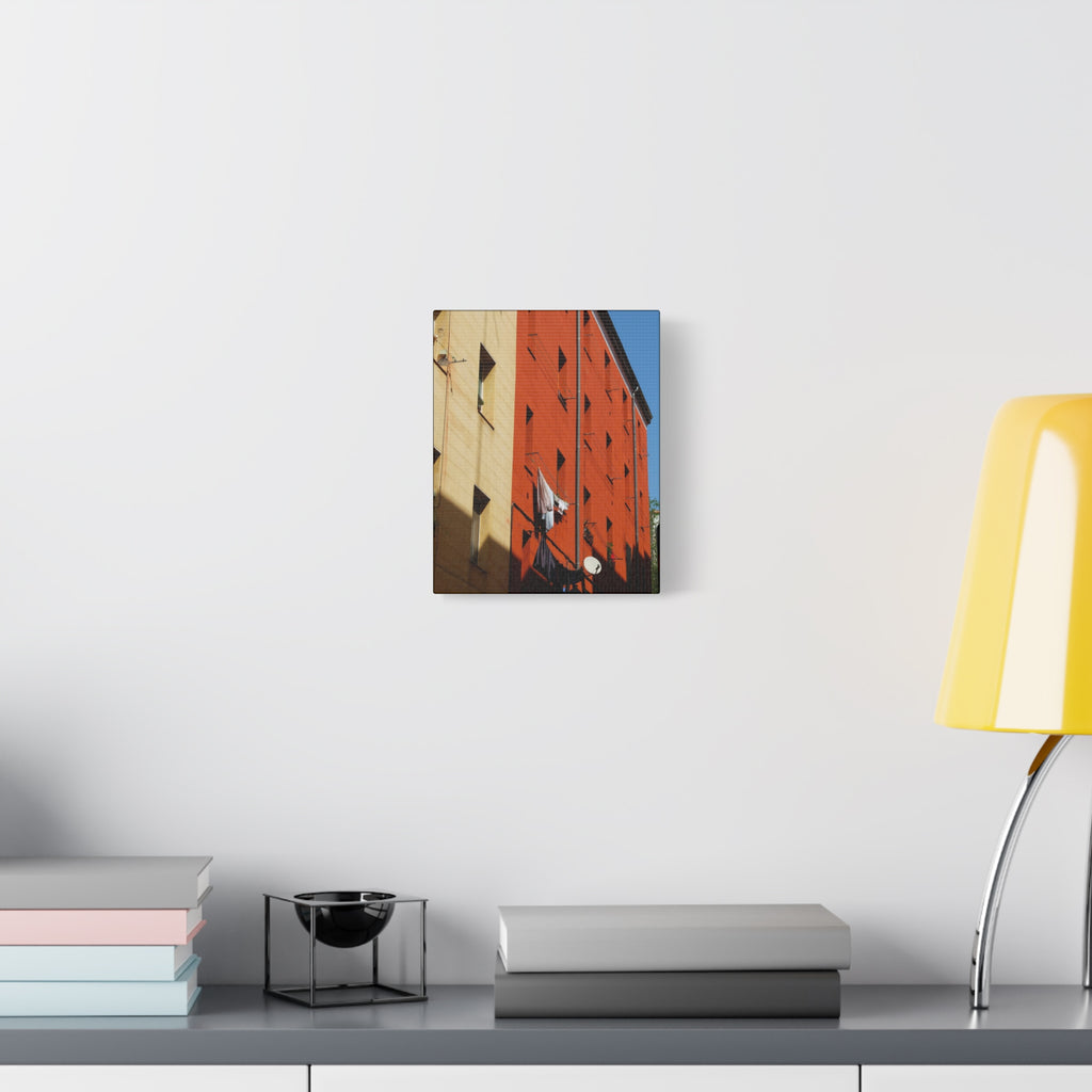 Spanish Facade Canvas Print — Colorful Apartment Building Wall Art on Matte Stretched Canvas