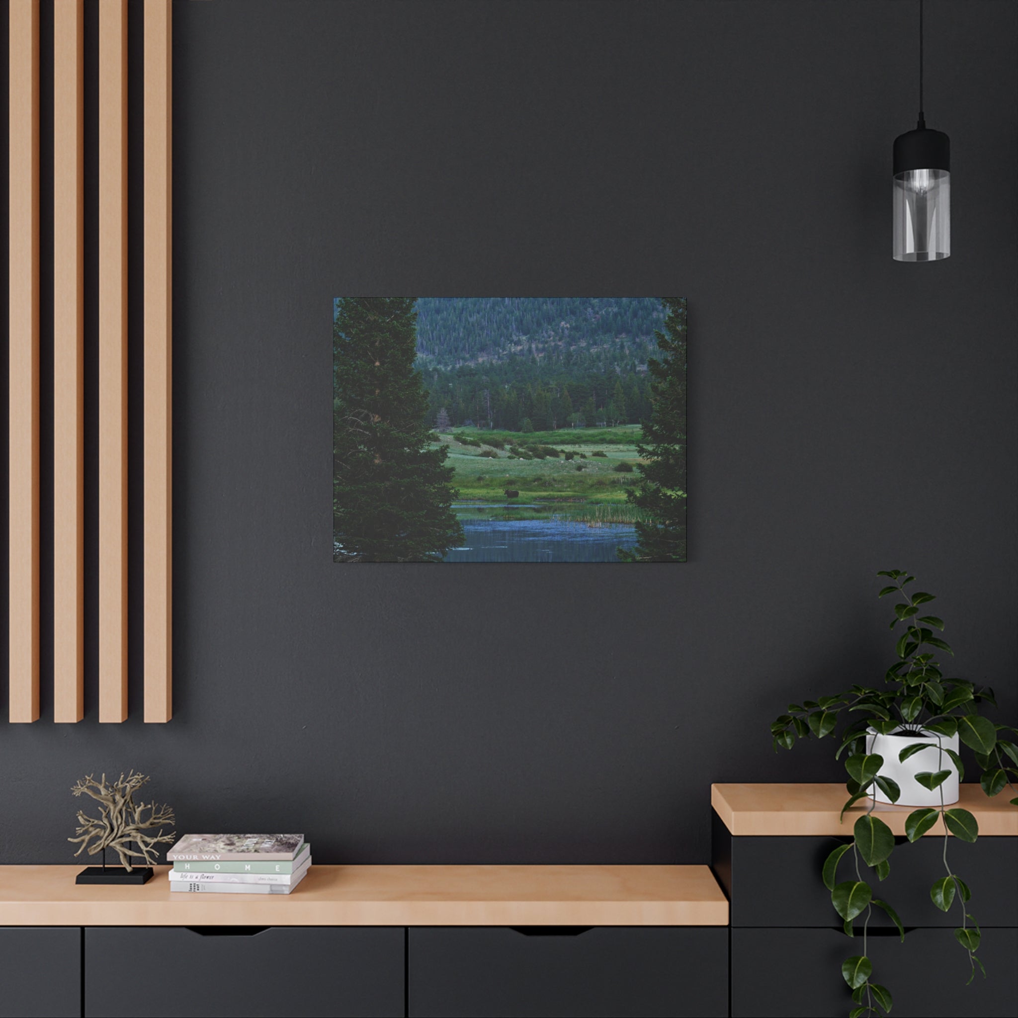 Moose Meadow Canvas Wall Art – Stretched Matte Landscape Print
