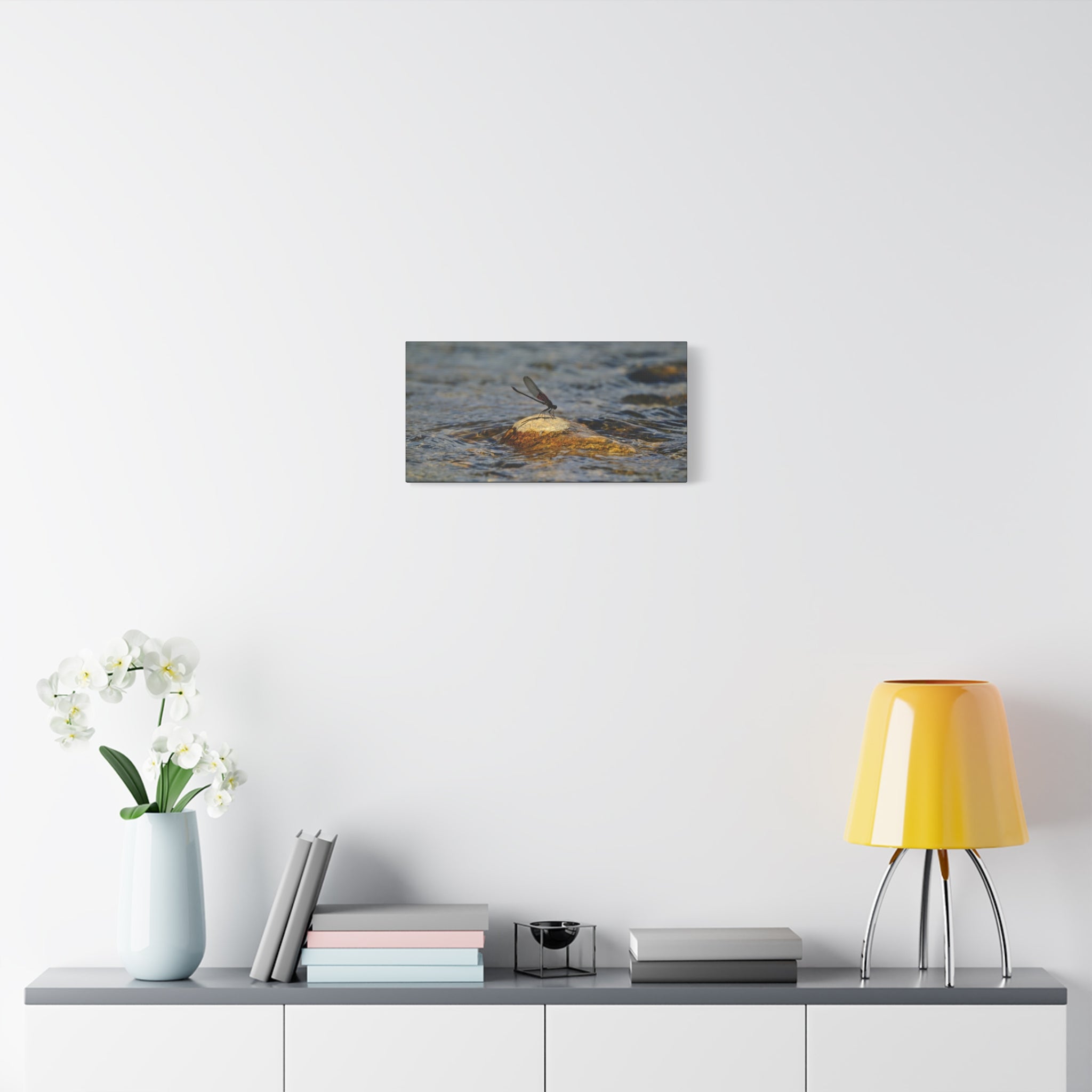Damselfly on River Rock - Matte Canvas Print