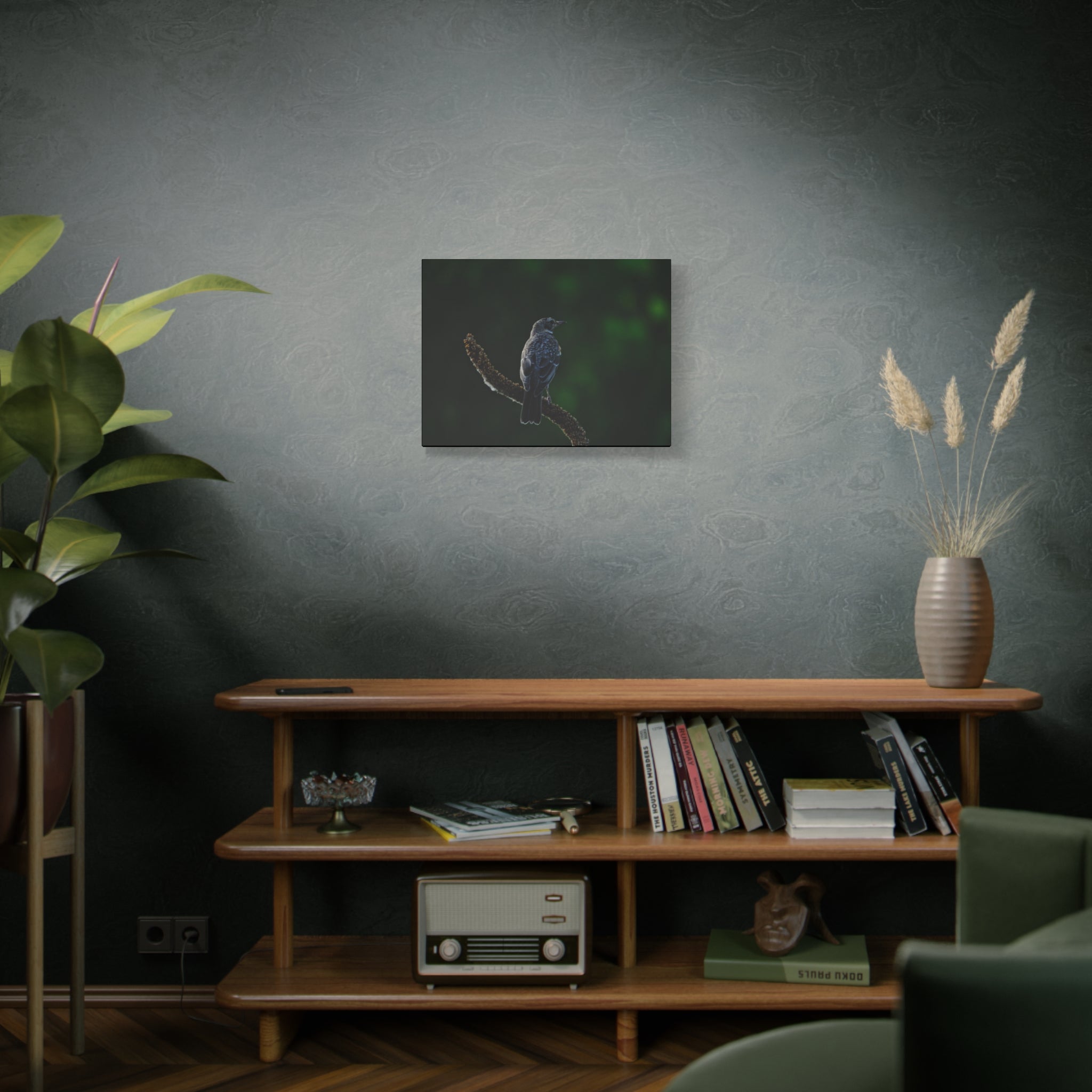 Robin on Branch Matte Canvas Wall Art — Moody Nature Photography Print