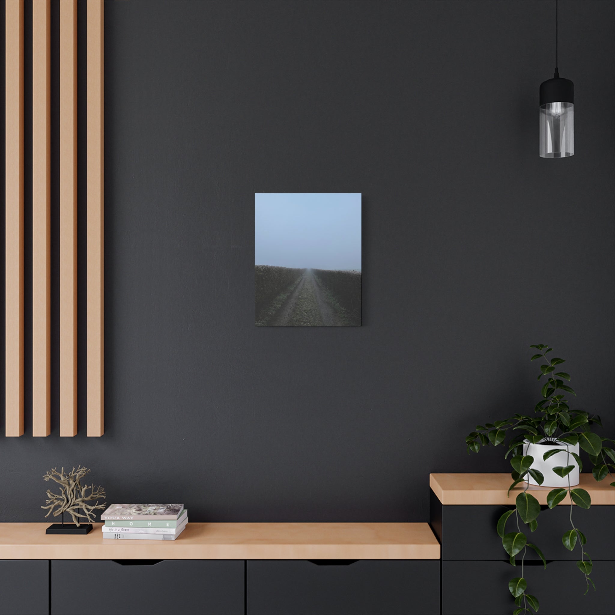 Foggy Country Lane Matte Canvas Wall Art — Stretched 1.25"