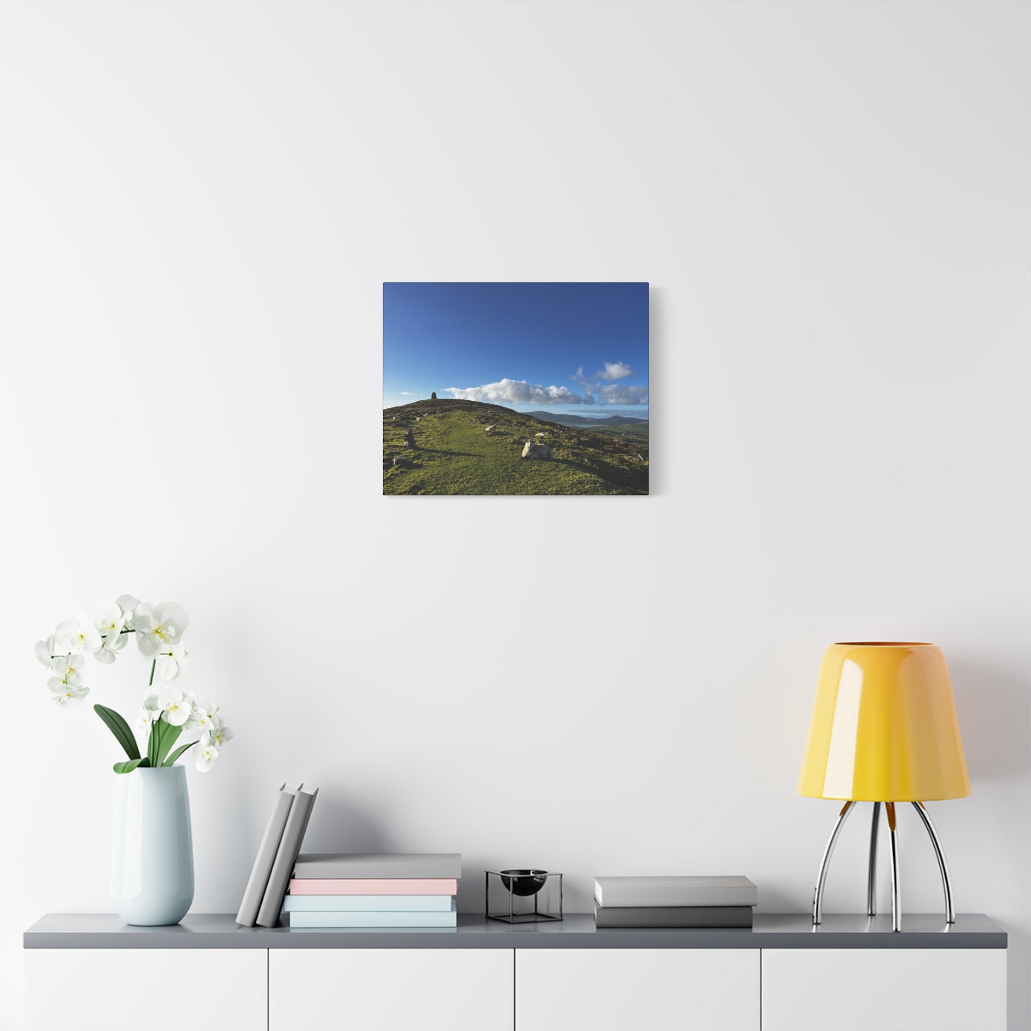 Sheep Lookout Canvas Print – Rolling Green Hills with Blue Sky