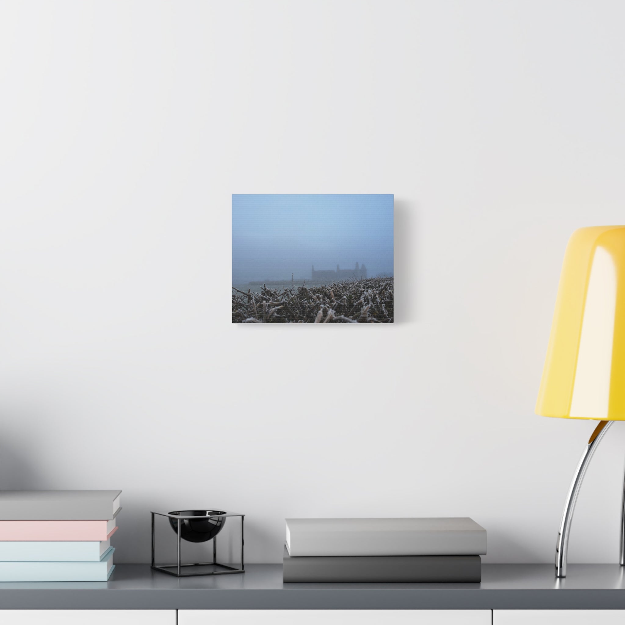 Frosty Morning Ruins Canvas Print — Misty Landscape Matte Stretched Wall Art