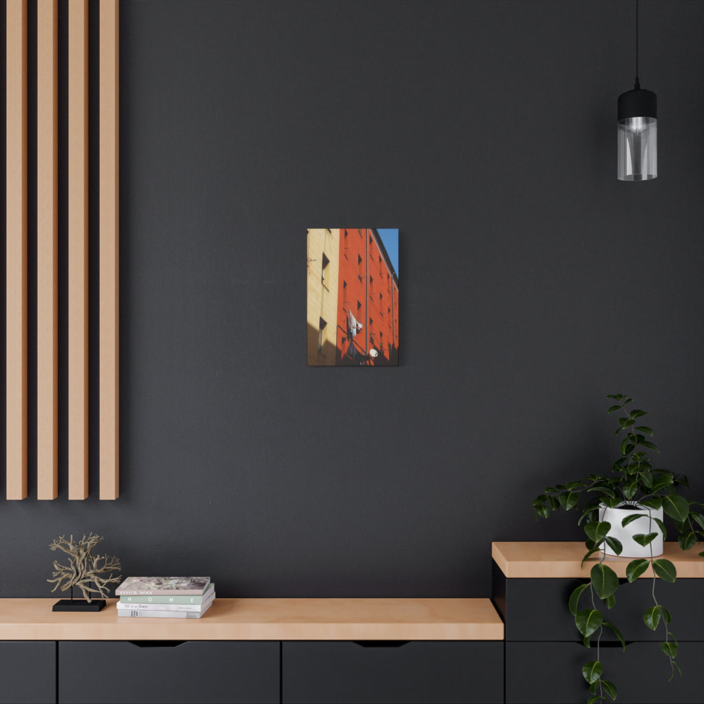 Spanish Facade Canvas Print — Colorful Apartment Building Wall Art on Matte Stretched Canvas