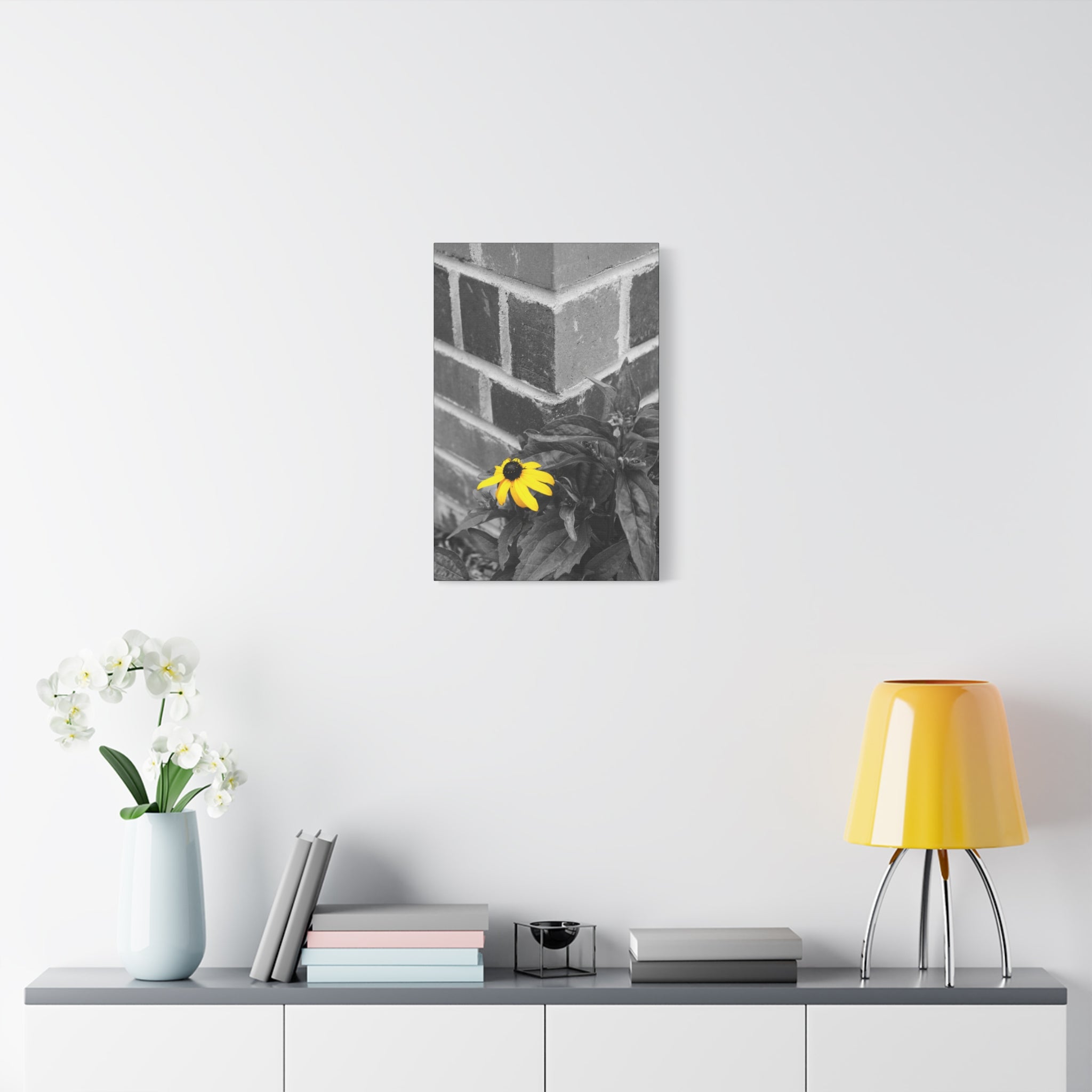 Yellow Daisy on Brick Matte Canvas Print — Stretched Wall Art