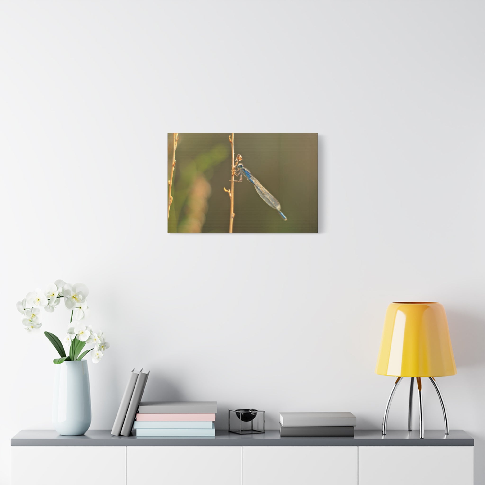 Blue Dragonfly Macro Canvas Print — Blue Damselfly Nature Wall Art, Matte Stretched 1.25"