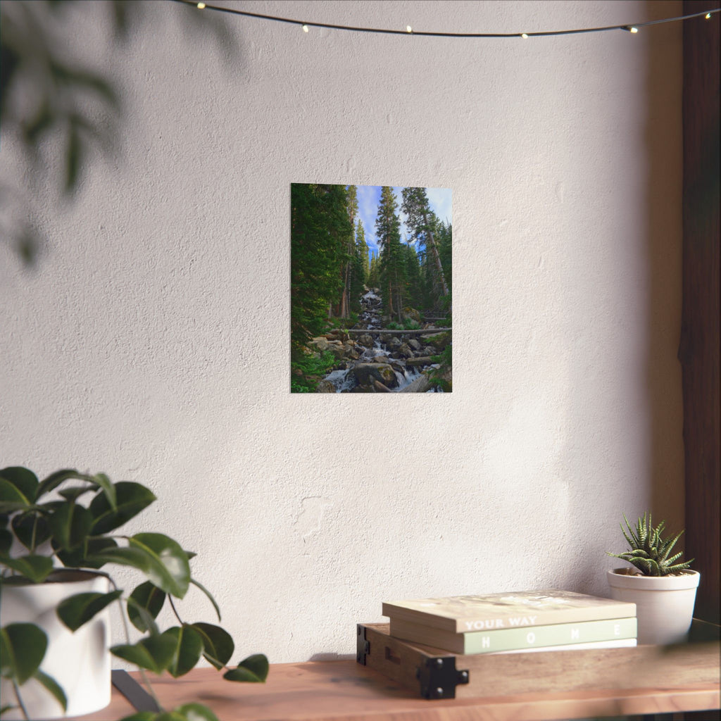 Mountain Stream Forest Matte Poster — Vertical Nature Wall Art