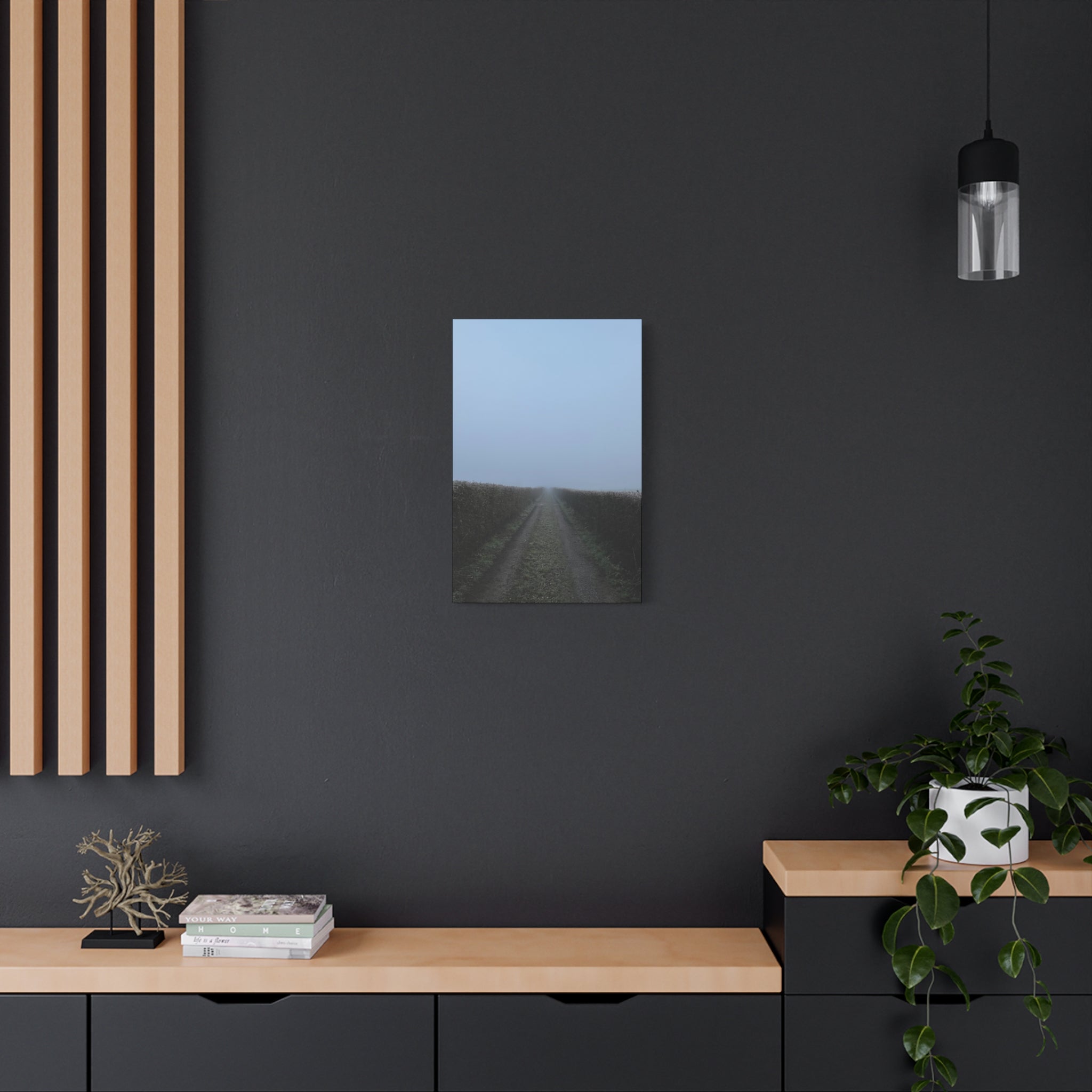 Foggy Country Lane Matte Canvas Wall Art — Stretched 1.25"