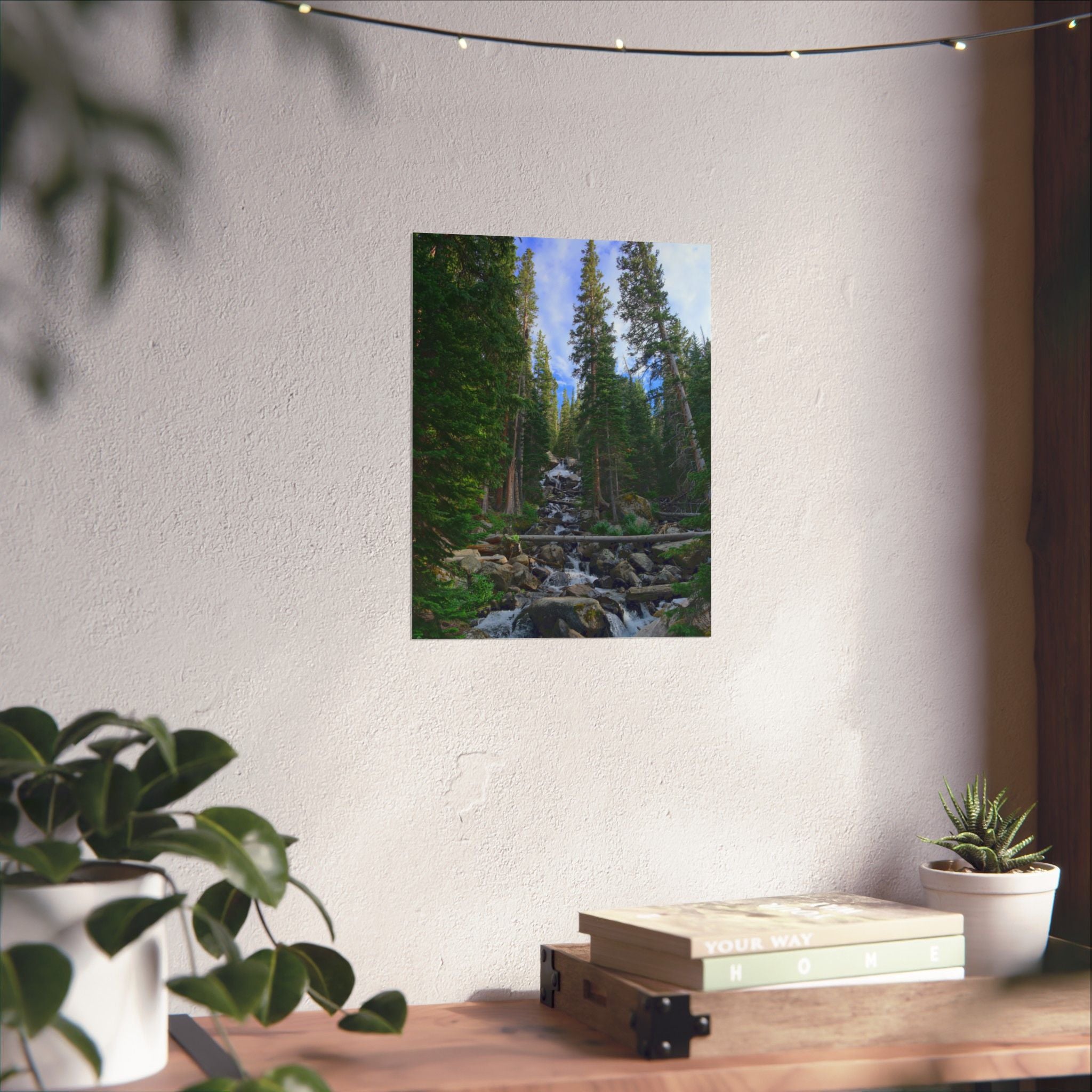 Mountain Stream Forest Matte Poster — Vertical Nature Wall Art