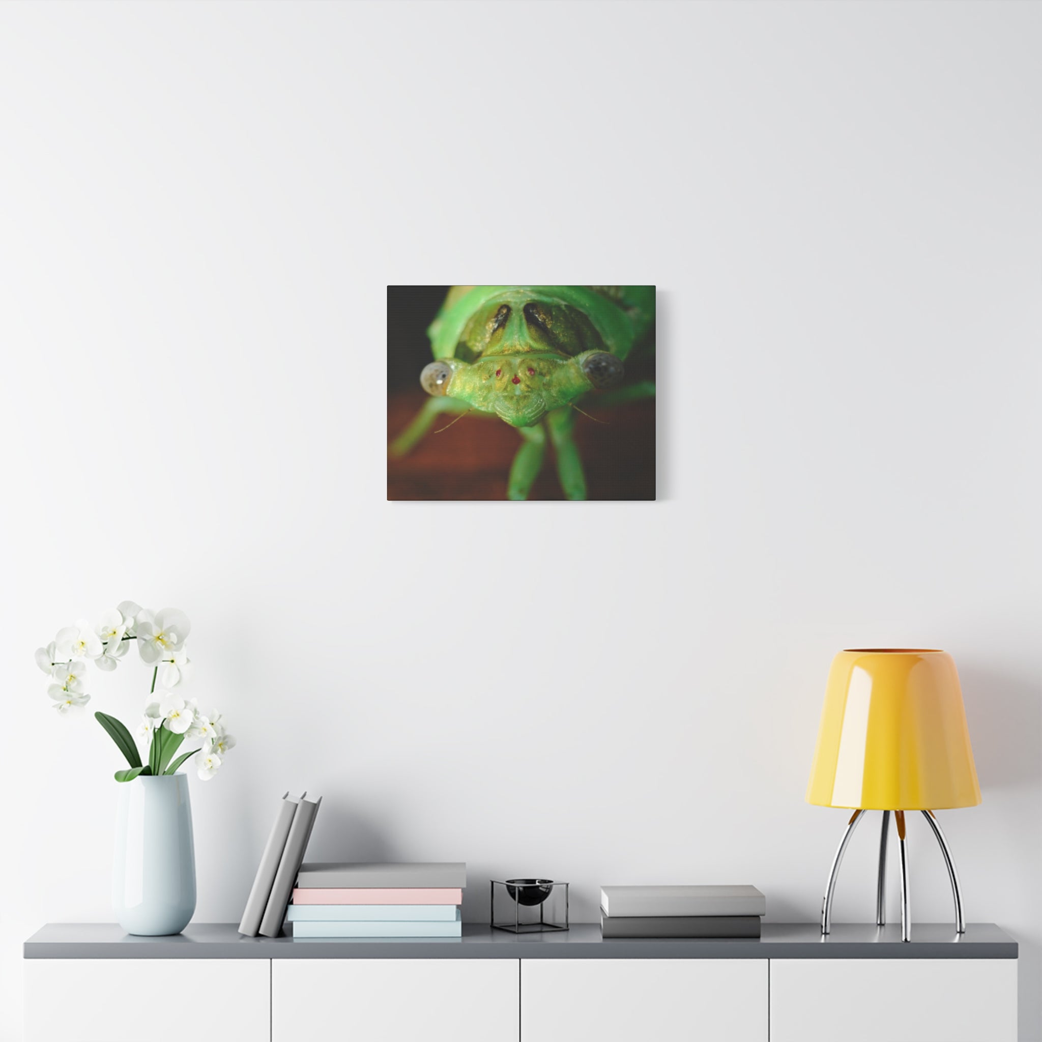Cute Green Cicada Macro Canvas Print — Close-Up Insect Wall Art