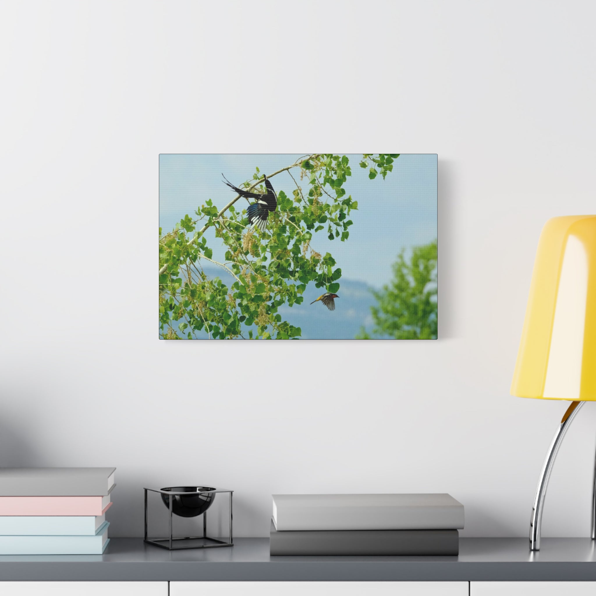 Birds in Flight Matte Canvas Wall Art — Spring Tree Branch Nature Print
